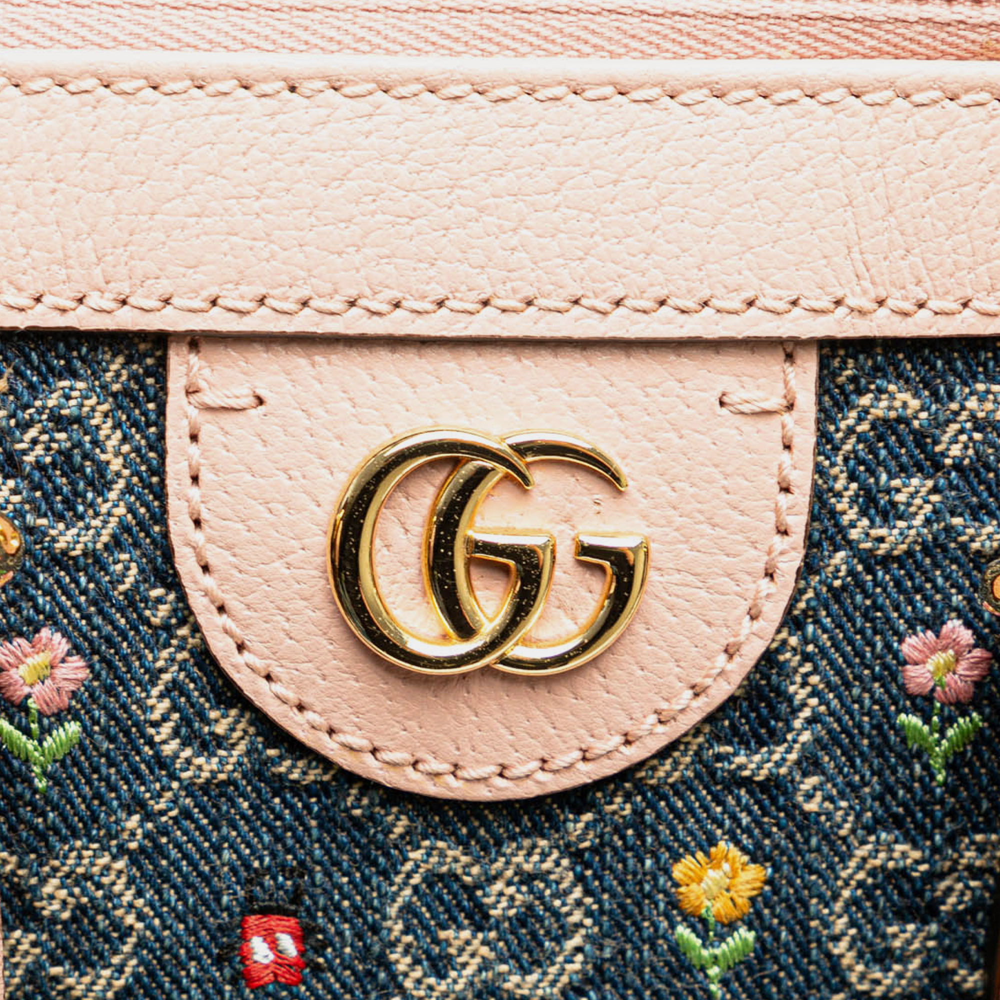 Gucci Blue Small GG Denim Embroidery Ophidia Satchel 