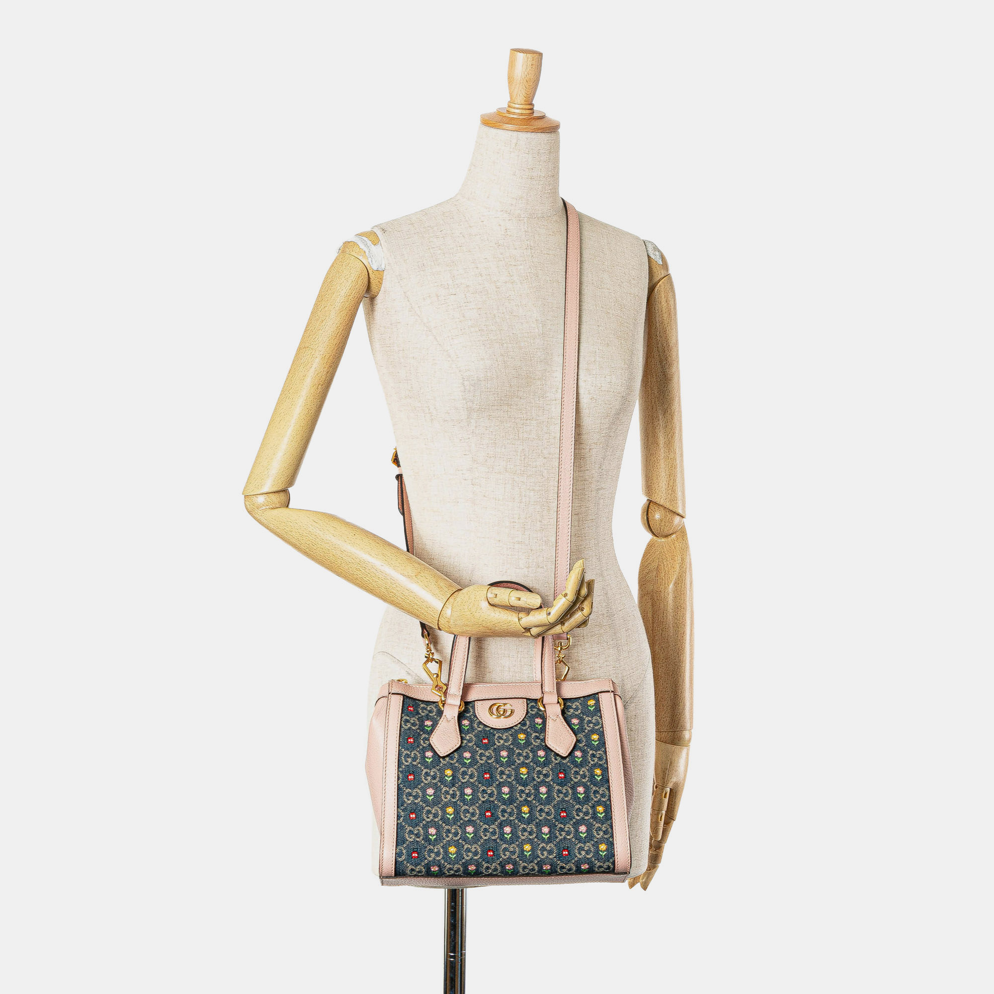 Gucci Blue Small GG Denim Embroidery Ophidia Satchel 