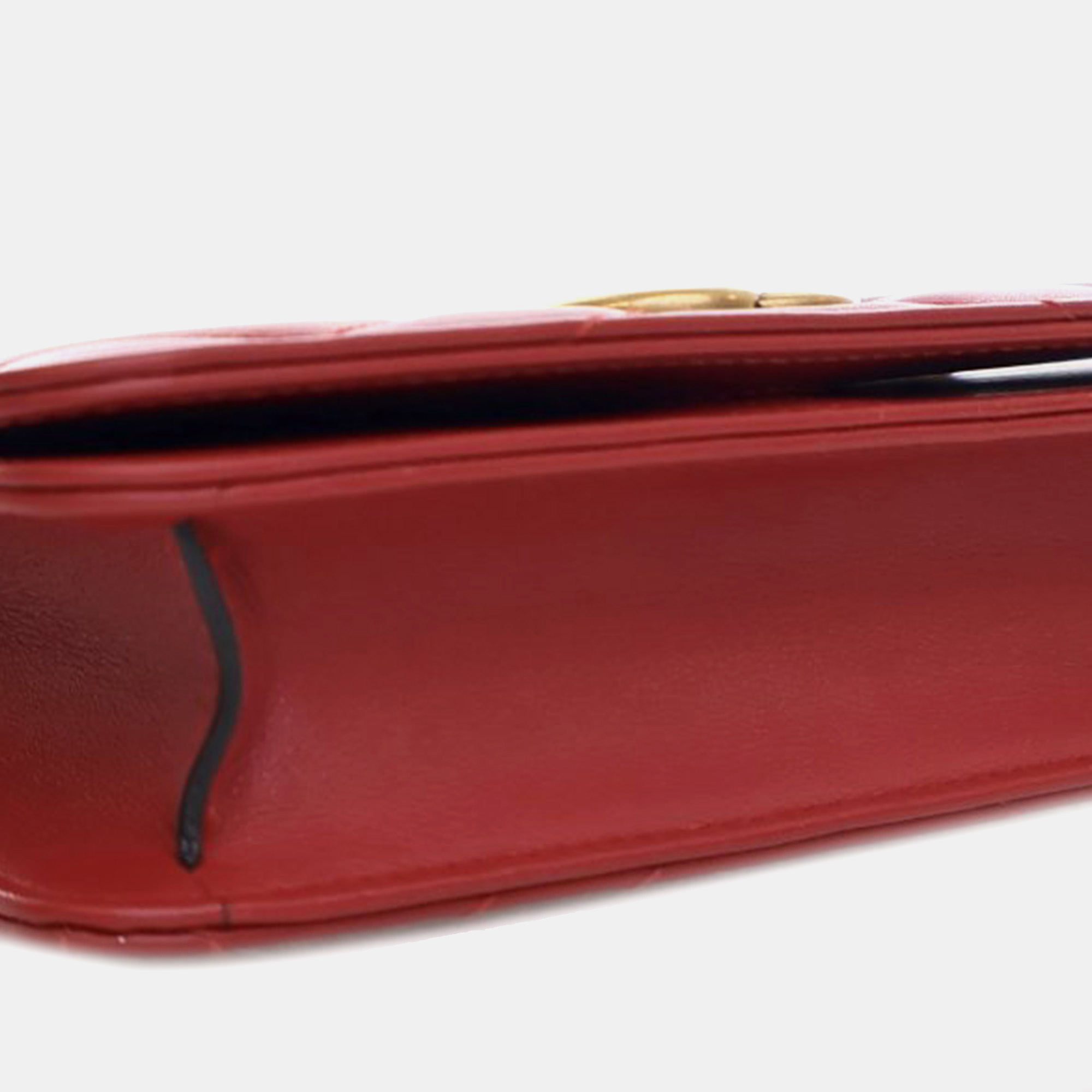 Gucci Red Super Mini Leather GG Marmont Matelasse Crossbody Bag 