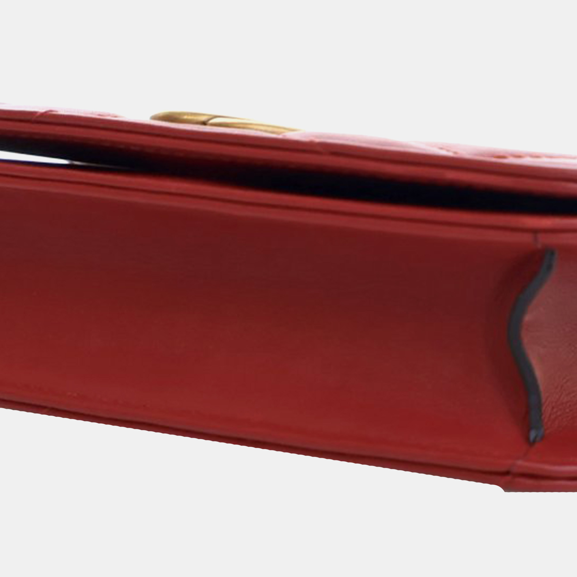Gucci Red Super Mini Leather GG Marmont Matelasse Crossbody Bag 