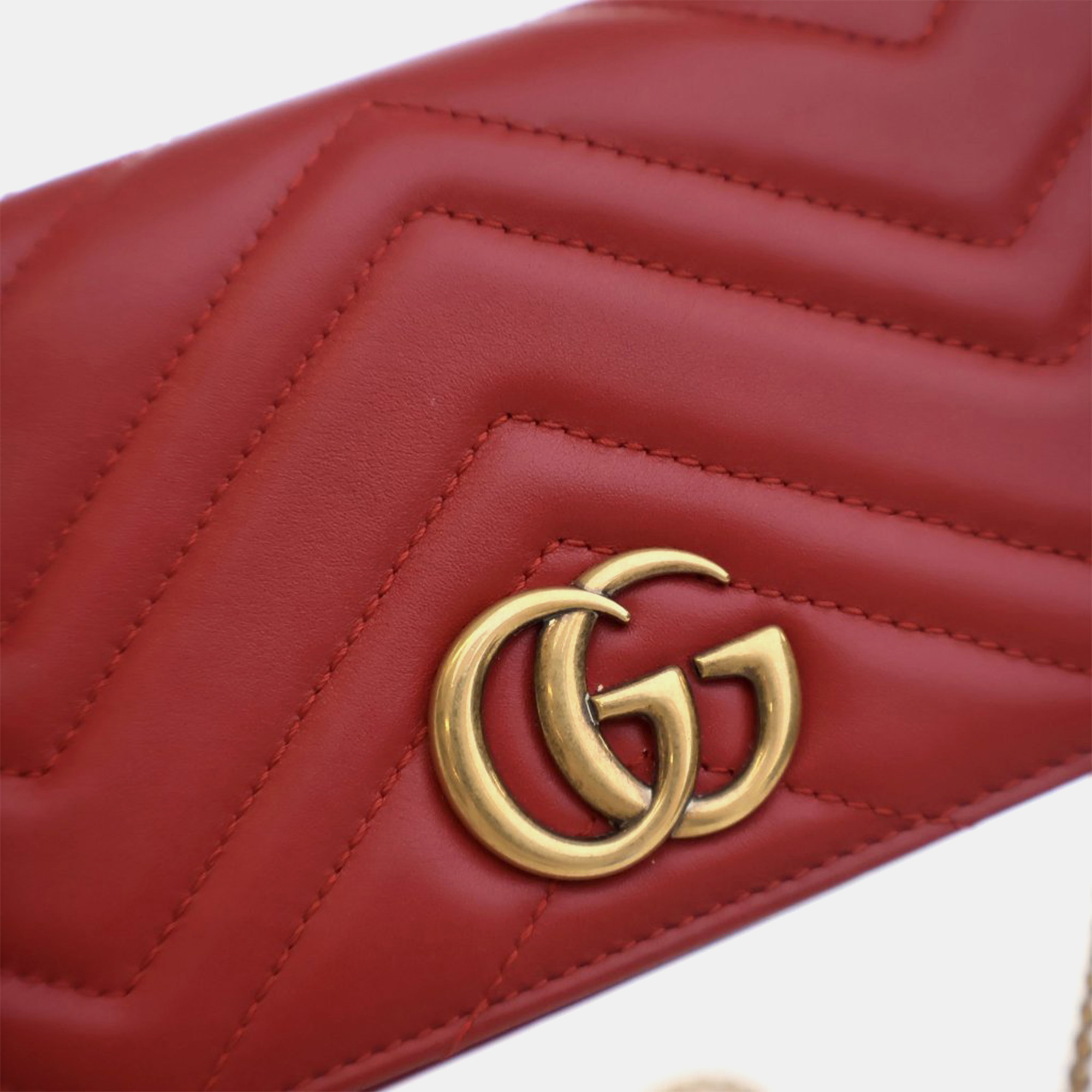 Gucci Red Super Mini Leather GG Marmont Matelasse Crossbody Bag 