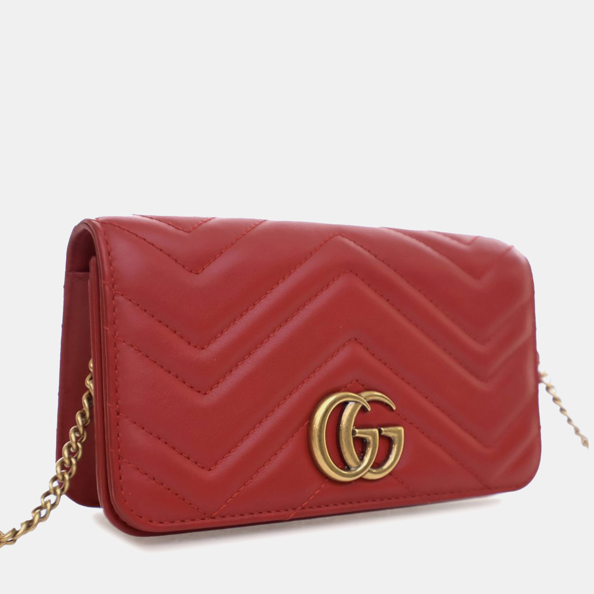 Gucci Red Super Mini Leather GG Marmont Matelasse Crossbody Bag 