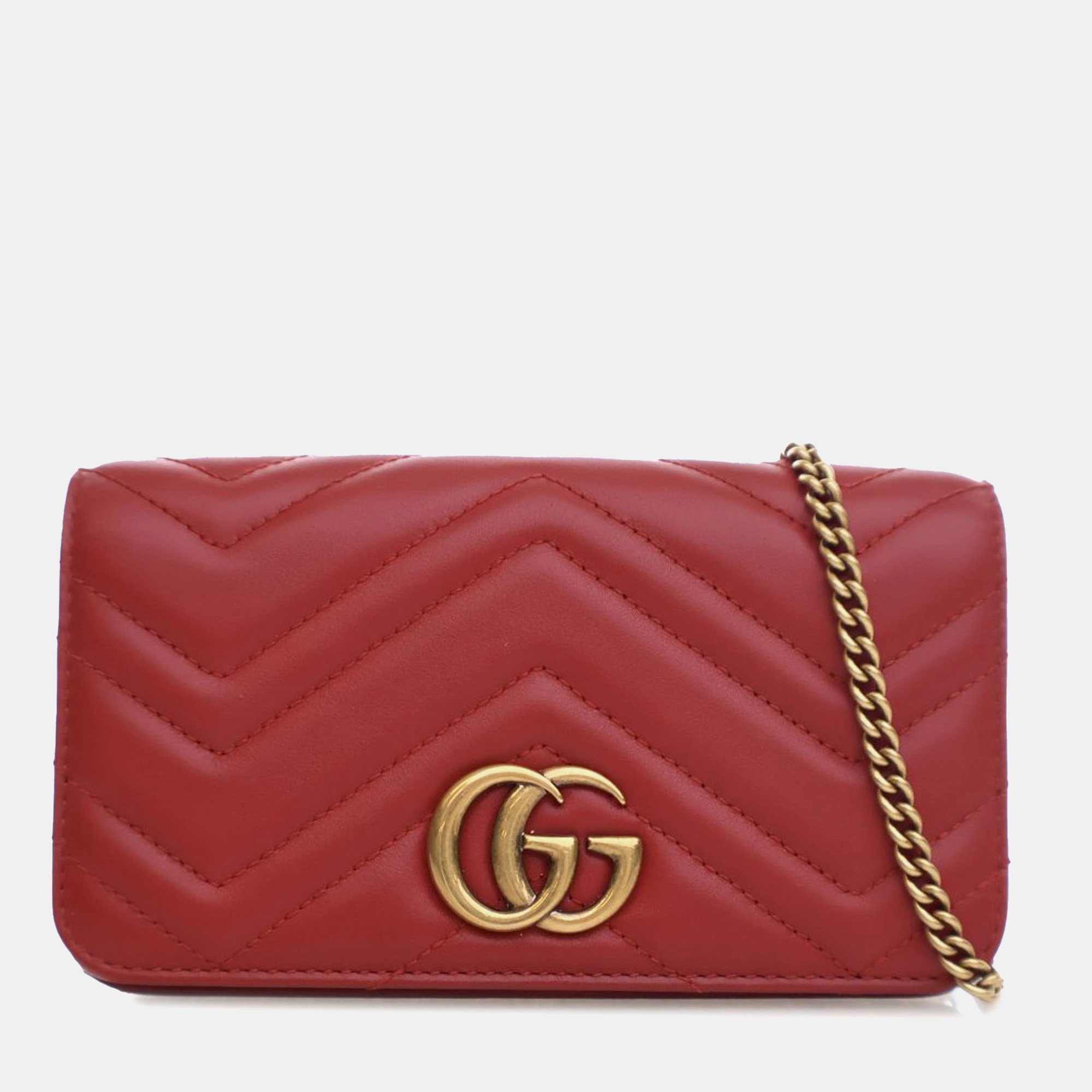 

Gucci Red Super Mini Leather GG Marmont Matelasse Crossbody Bag