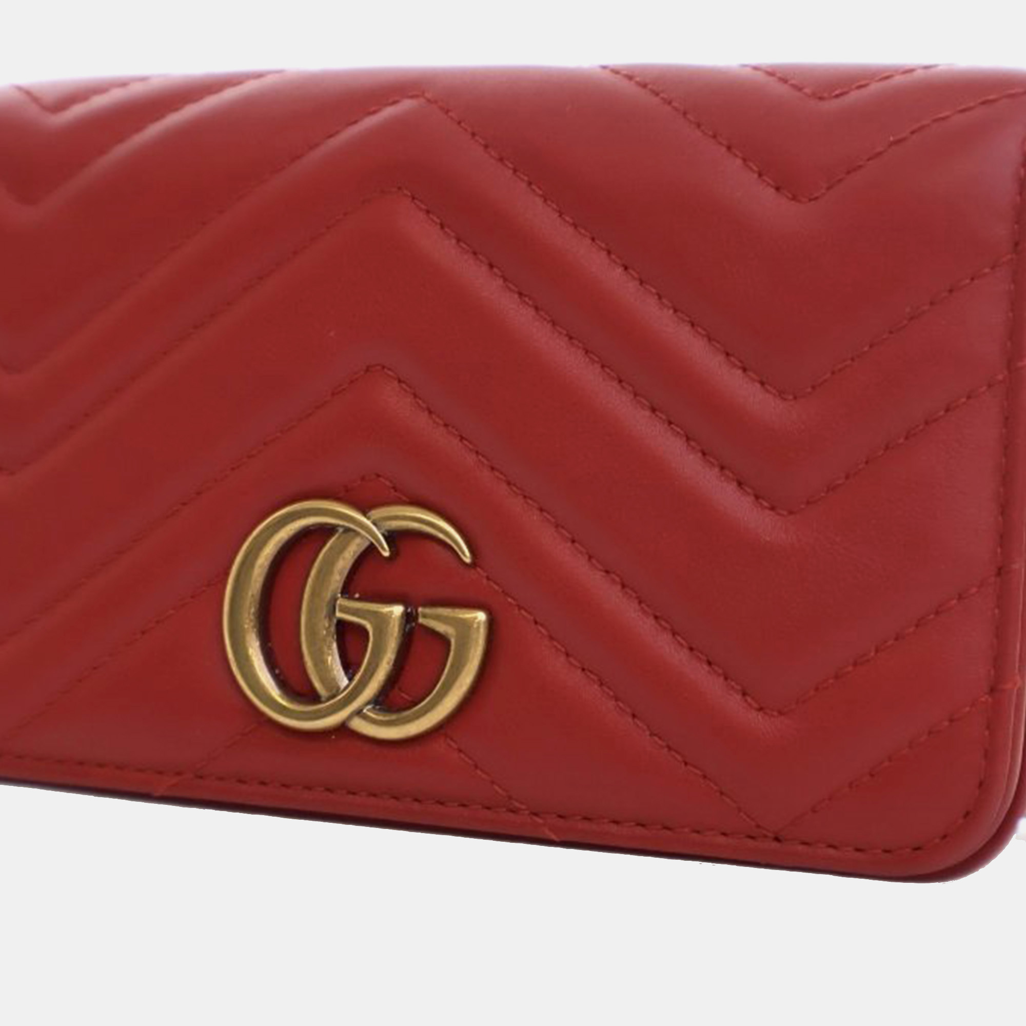 Gucci Red Super Mini Leather GG Marmont Matelasse Crossbody Bag 