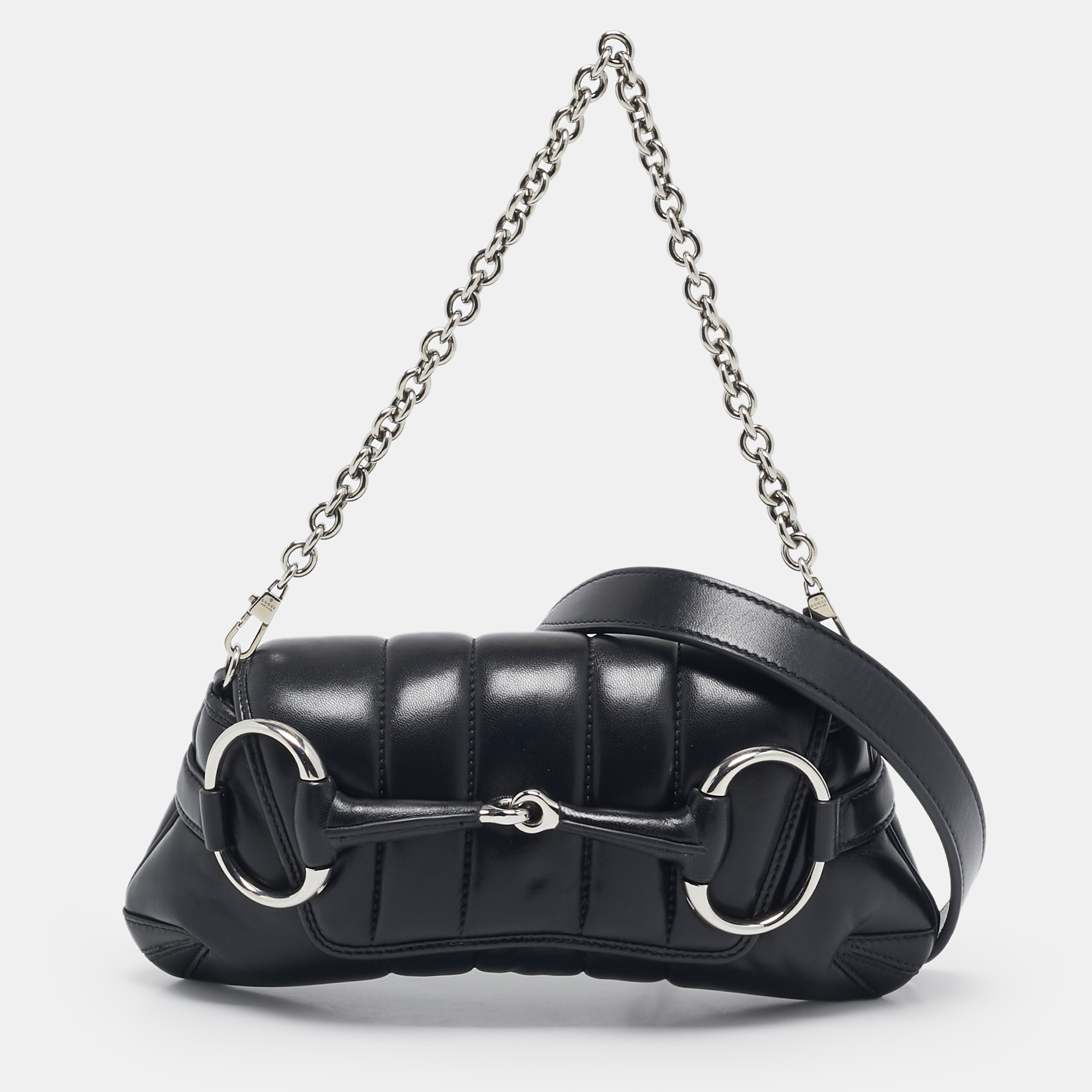 

Gucci Black Quilted Leather  Horsebit Chain Shoulder Bag