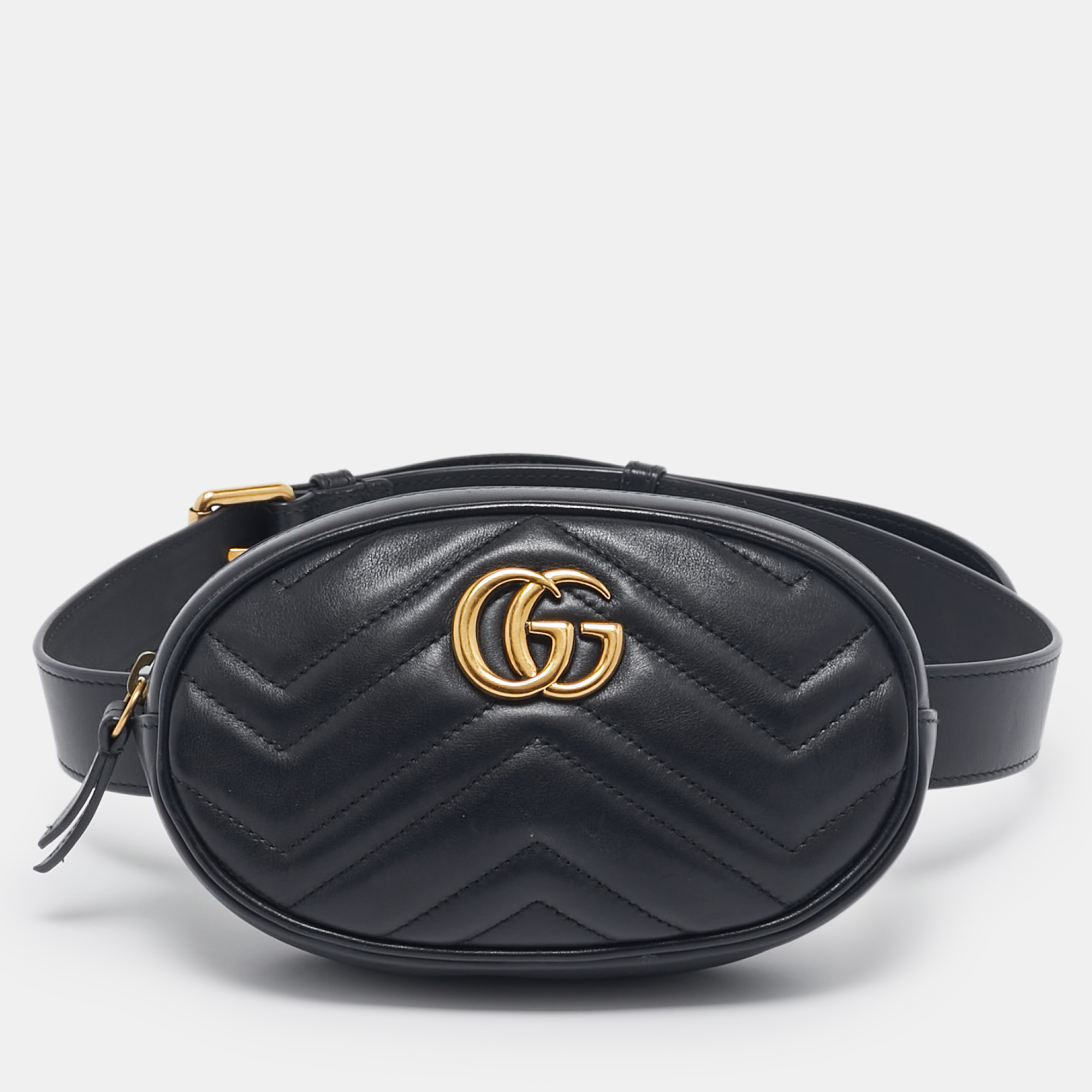 

Gucci Black Matelassé Leather Mini GG Marmont Belt Bag