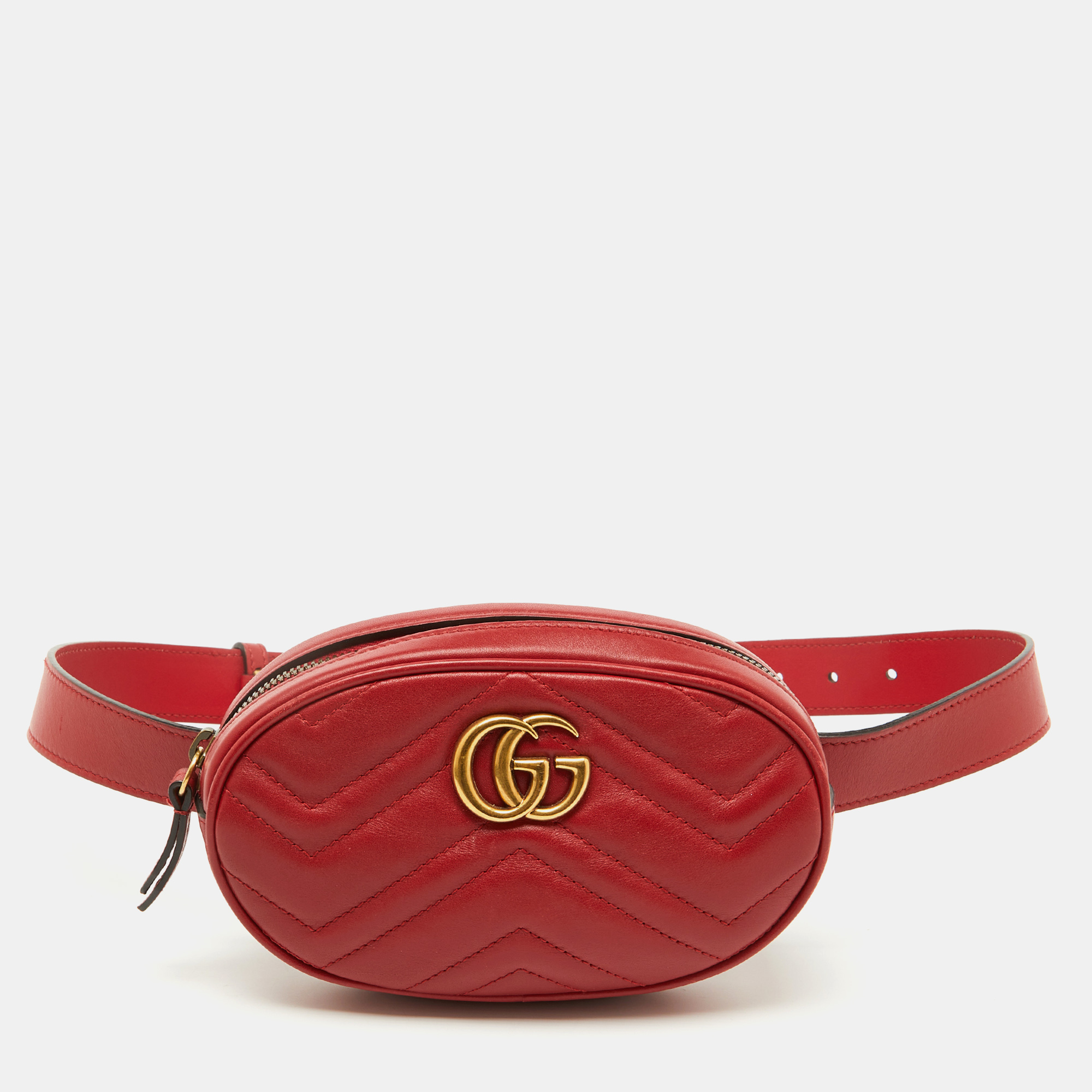 

Gucci Red Matelasse Leather GG Marmont Belt Bag