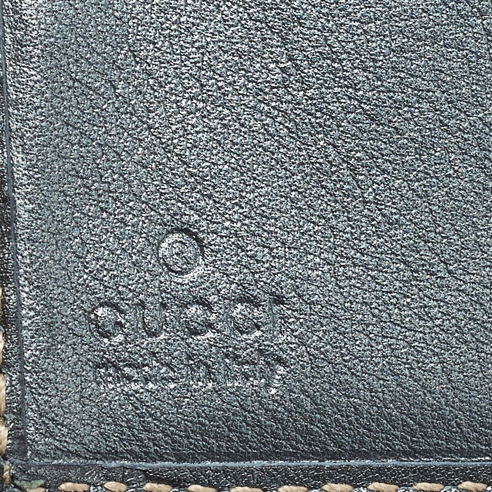 Gucci Teal Green Guccissima Leather Metal Flap French Wallet 