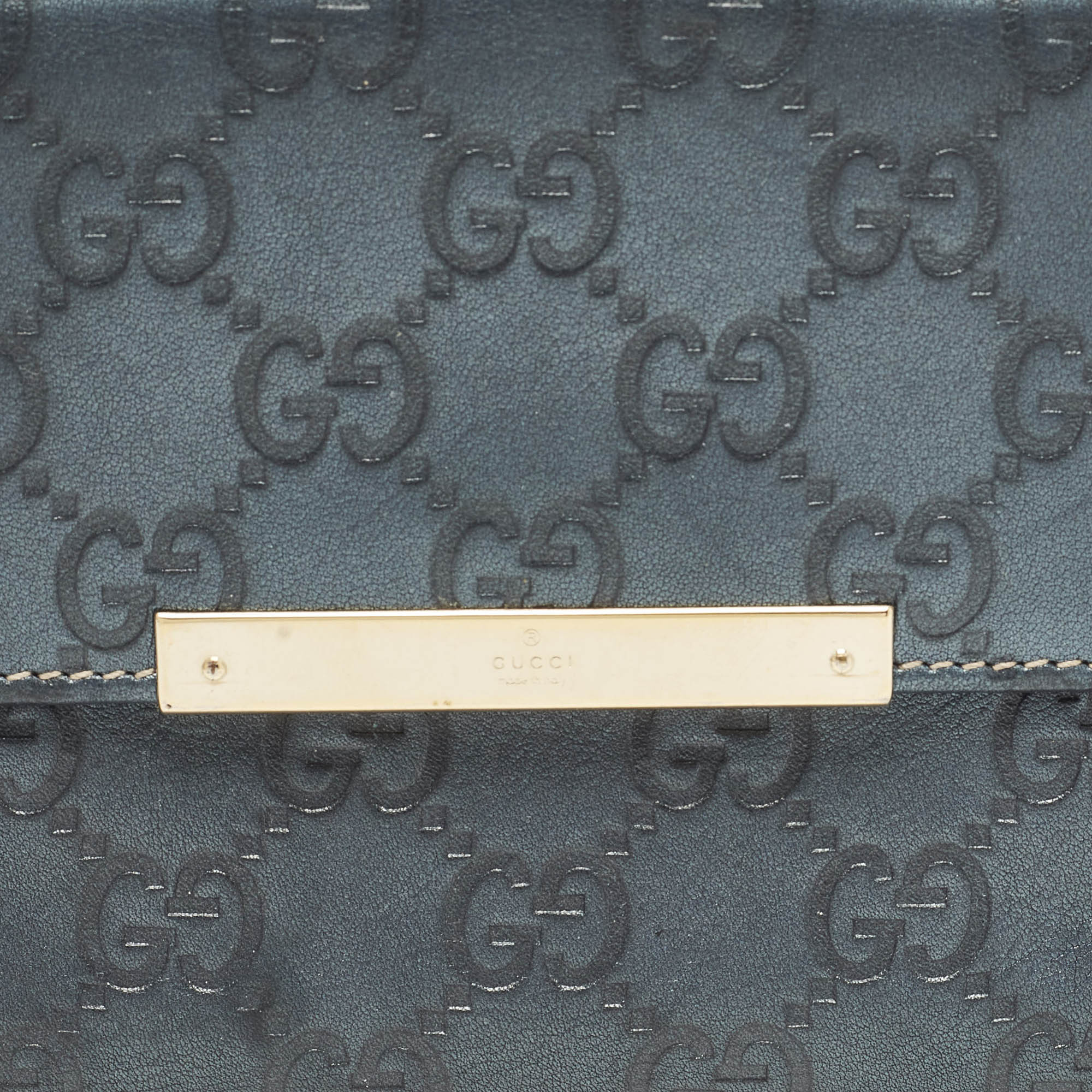 Gucci Teal Green Guccissima Leather Metal Flap French Wallet 