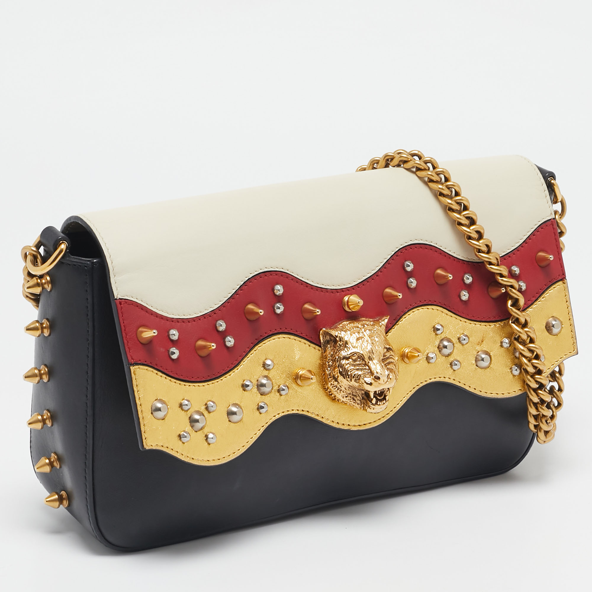 Gucci Multicolor Leather Broadway Spiked Shoulder Bag 