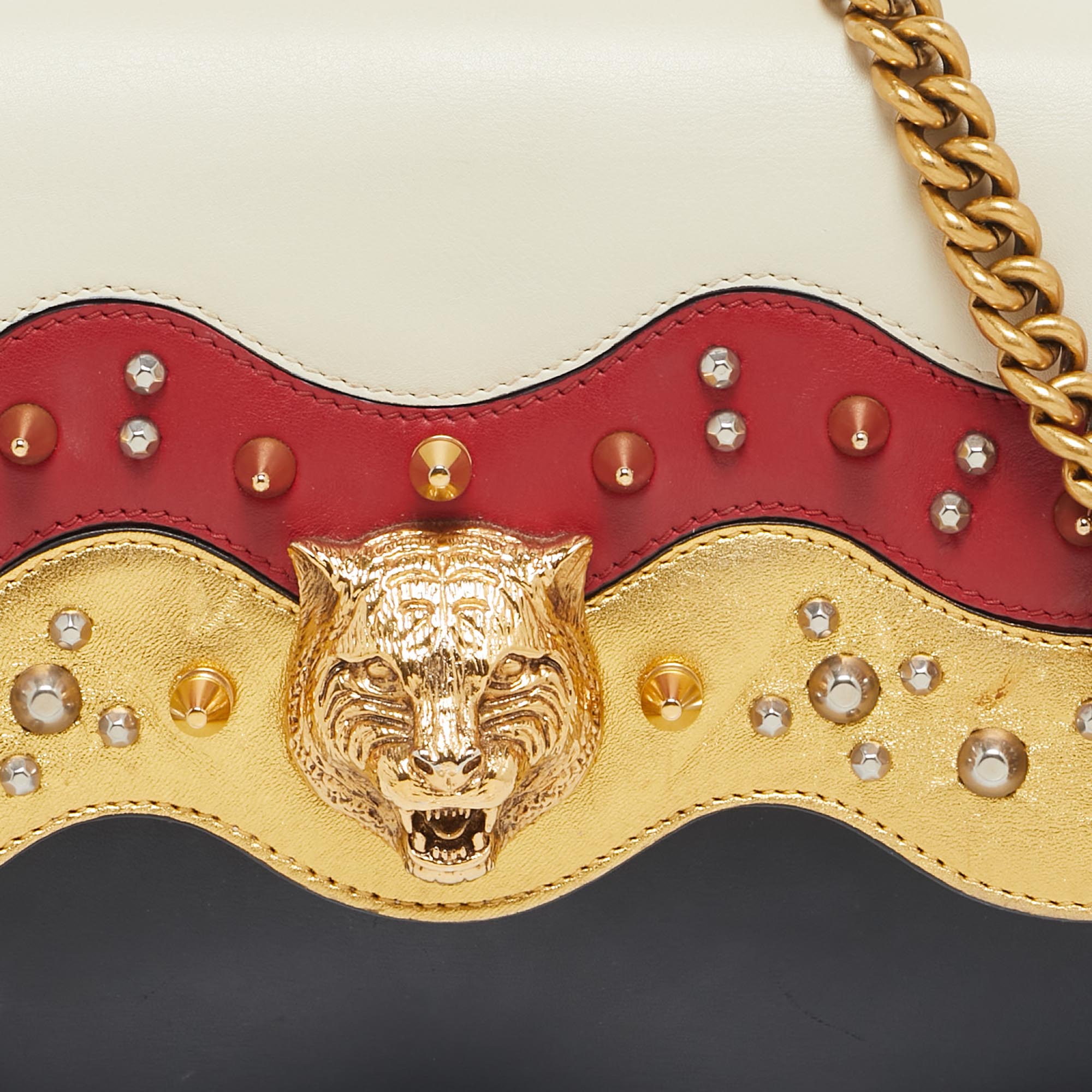 Gucci Multicolor Leather Broadway Spiked Shoulder Bag 