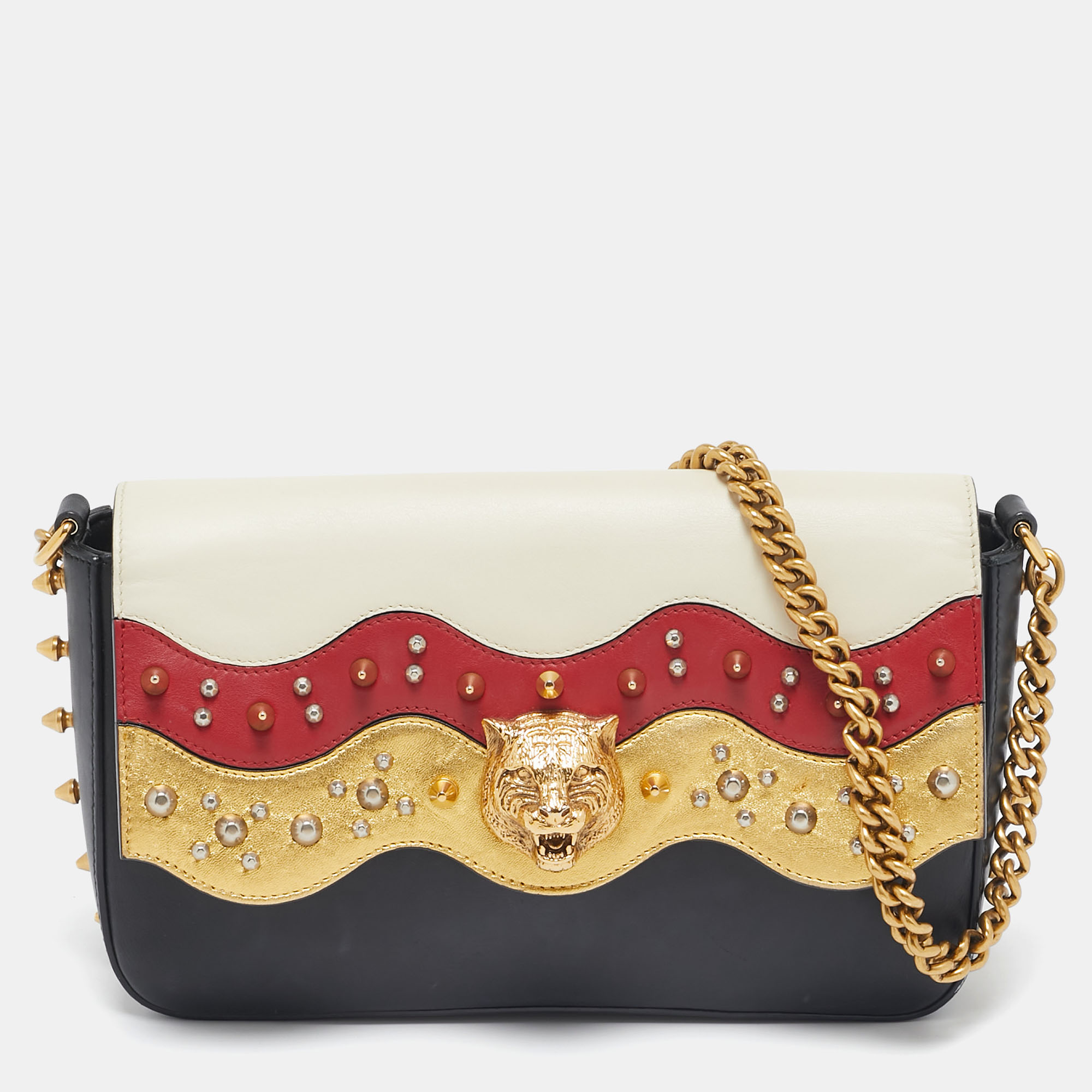 

Gucci Multicolor Leather Broadway Spiked Shoulder Bag