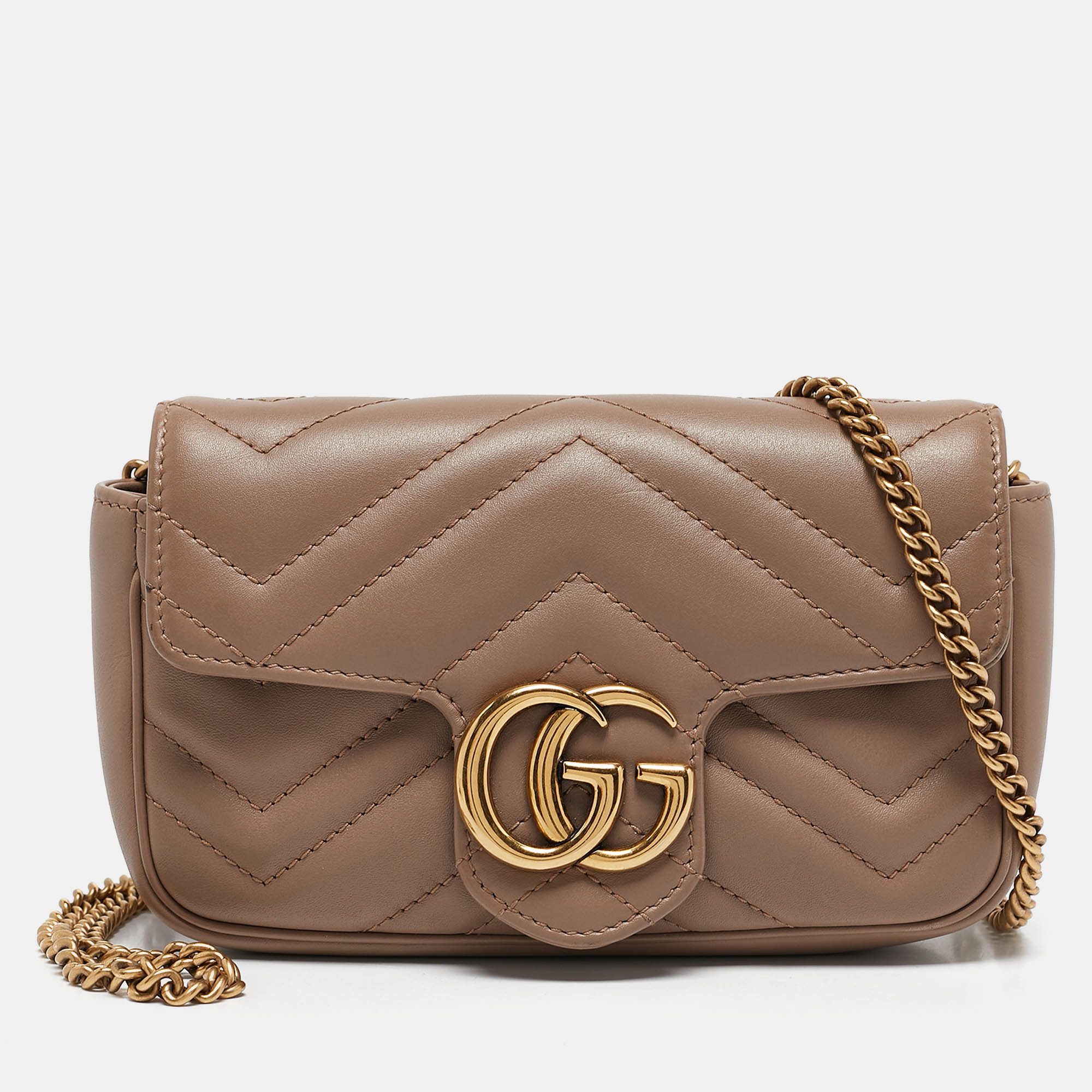 

Gucci Beige Matelassé Leather Super Mini GG Marmont Shoulder Bag