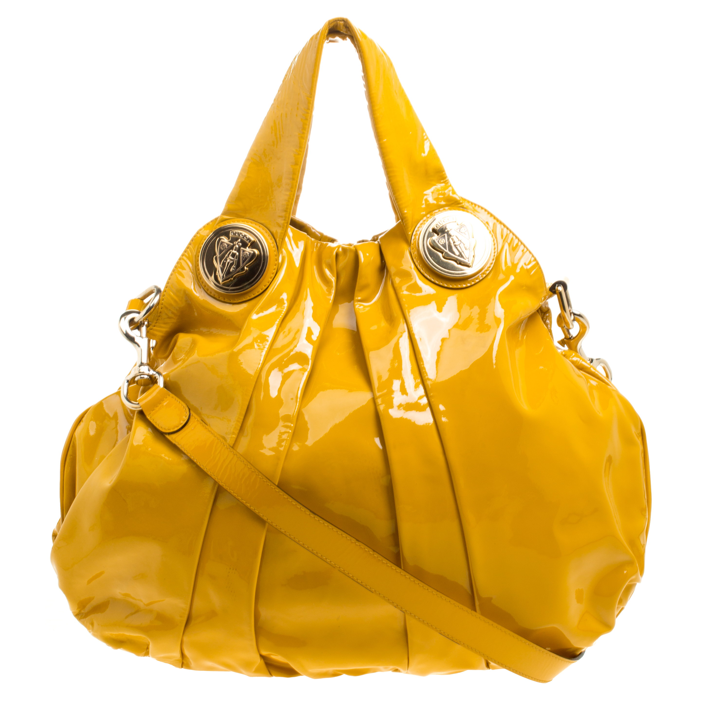 Pre Owned Gucci Yellow Patent Leather Large Hysteria Hobo