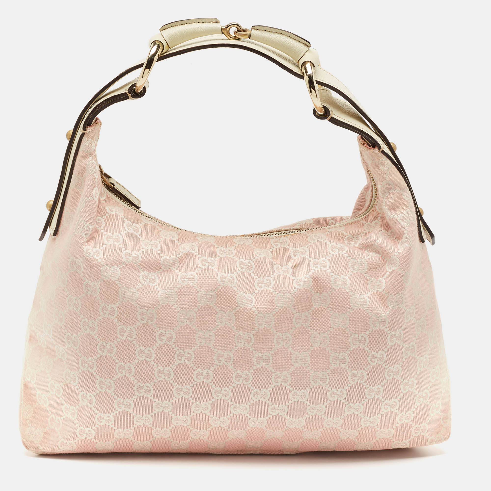 

Gucci Pink/Off White GG Canvas  Horsebit Hobo