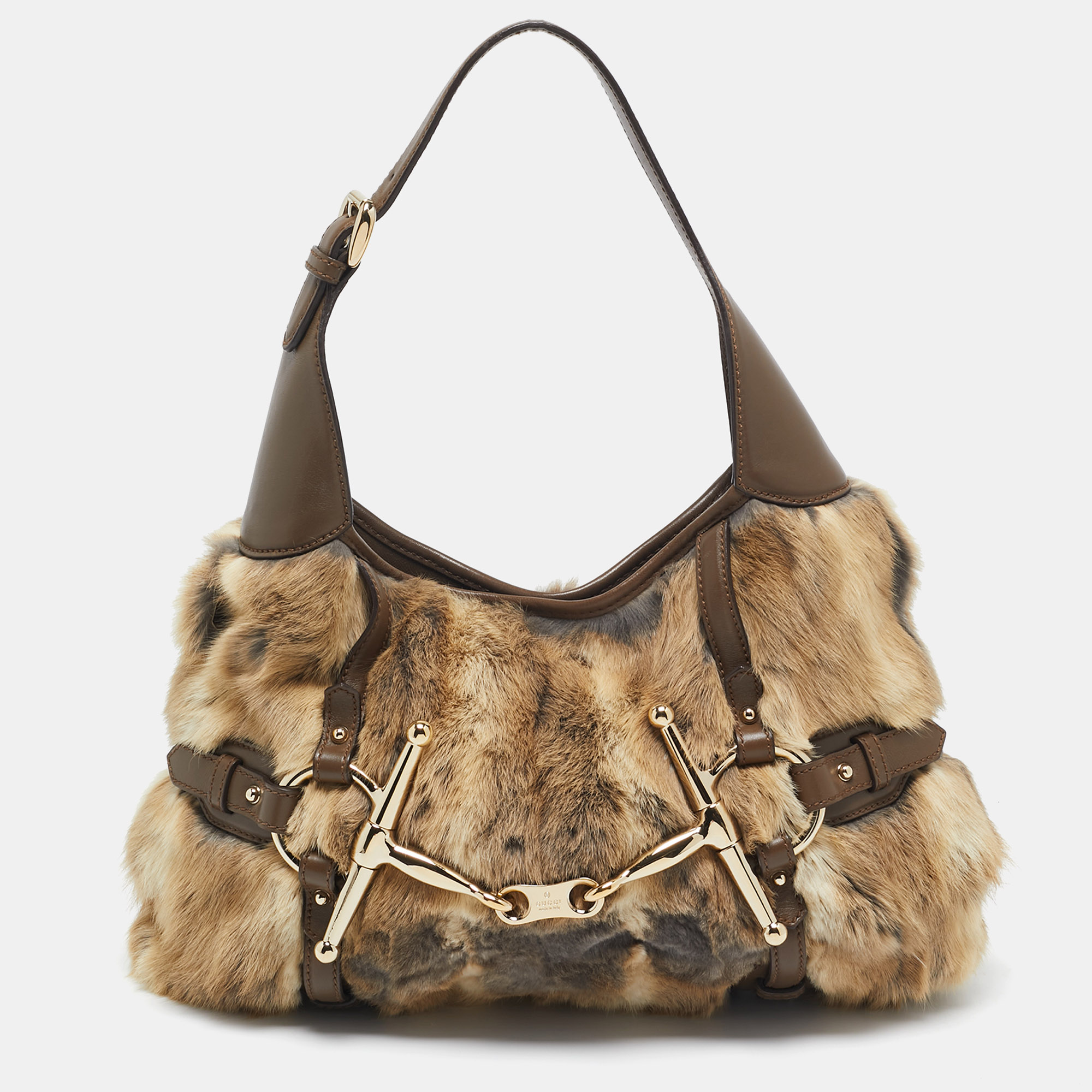 

Gucci Beige/Brown Leather and Rabbit Fur 85th Anniversary Hobo