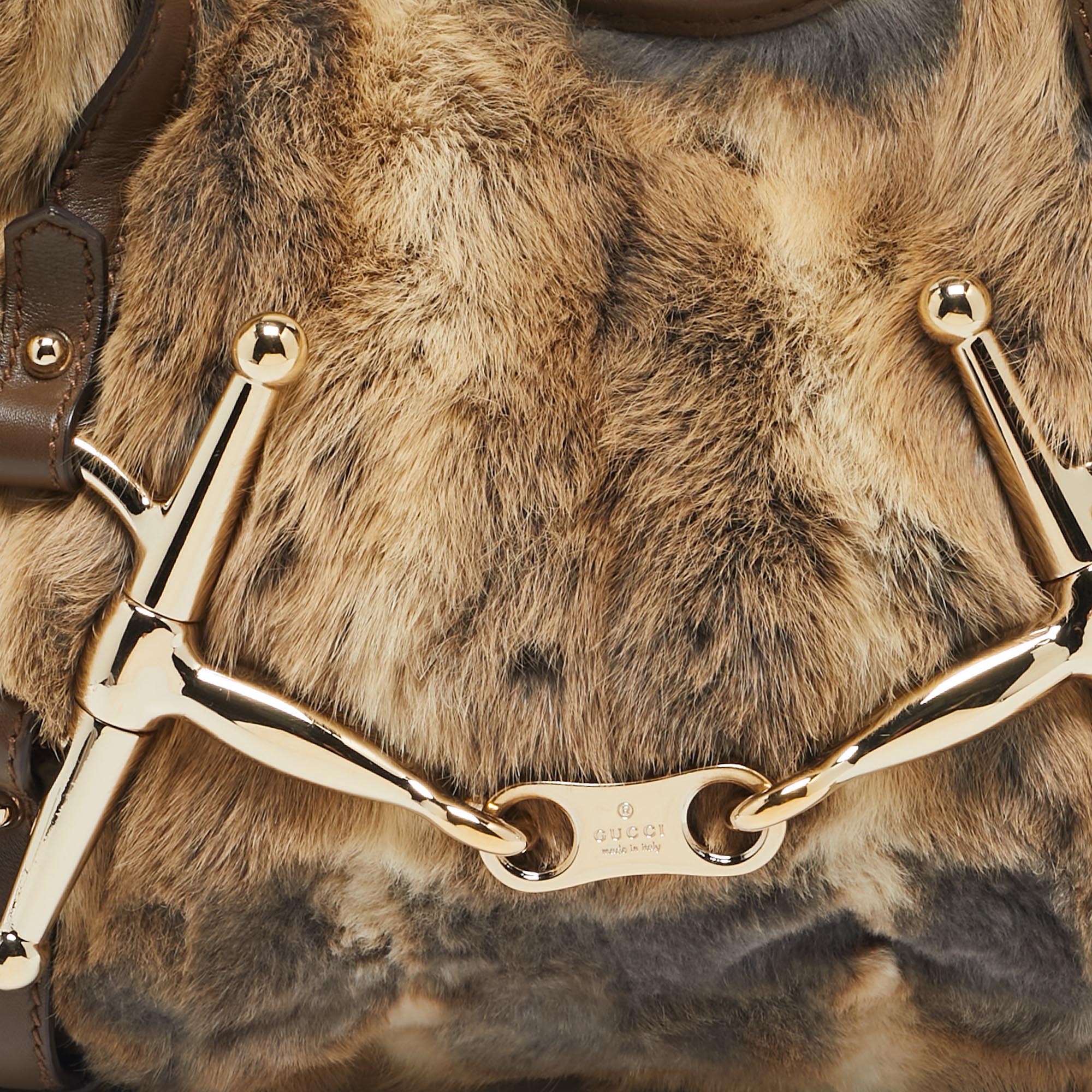 Gucci Beige/Brown Leather and Rabbit Fur 85th Anniversary Hobo 