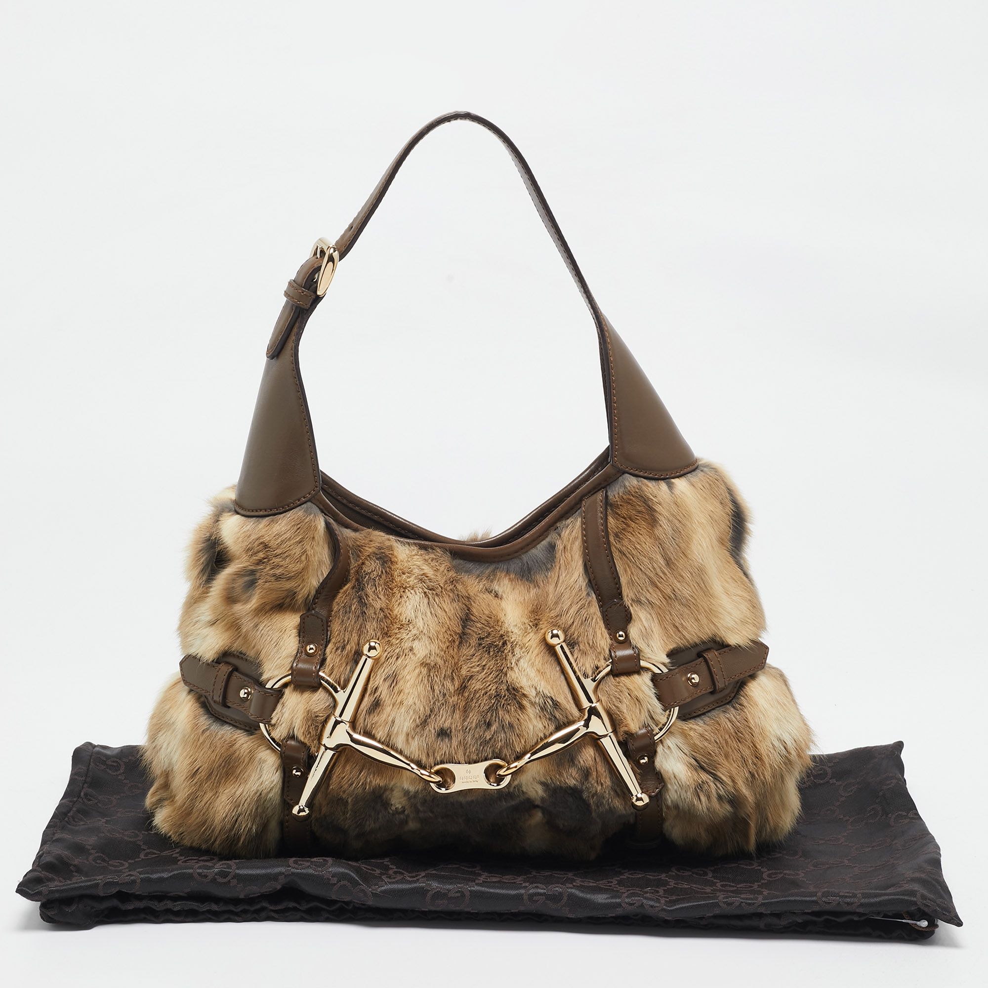 Gucci Beige/Brown Leather and Rabbit Fur 85th Anniversary Hobo 