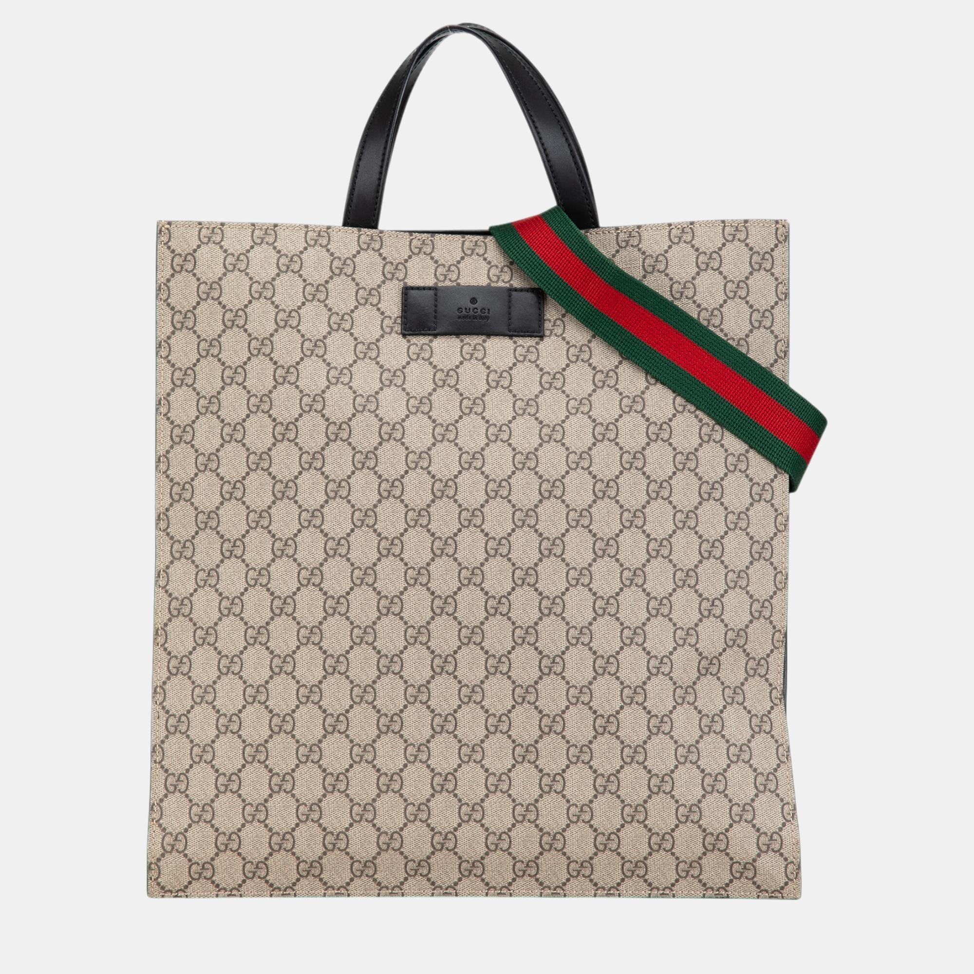 

Gucci Beige/Brown GG Supreme Web Vertical Satchel