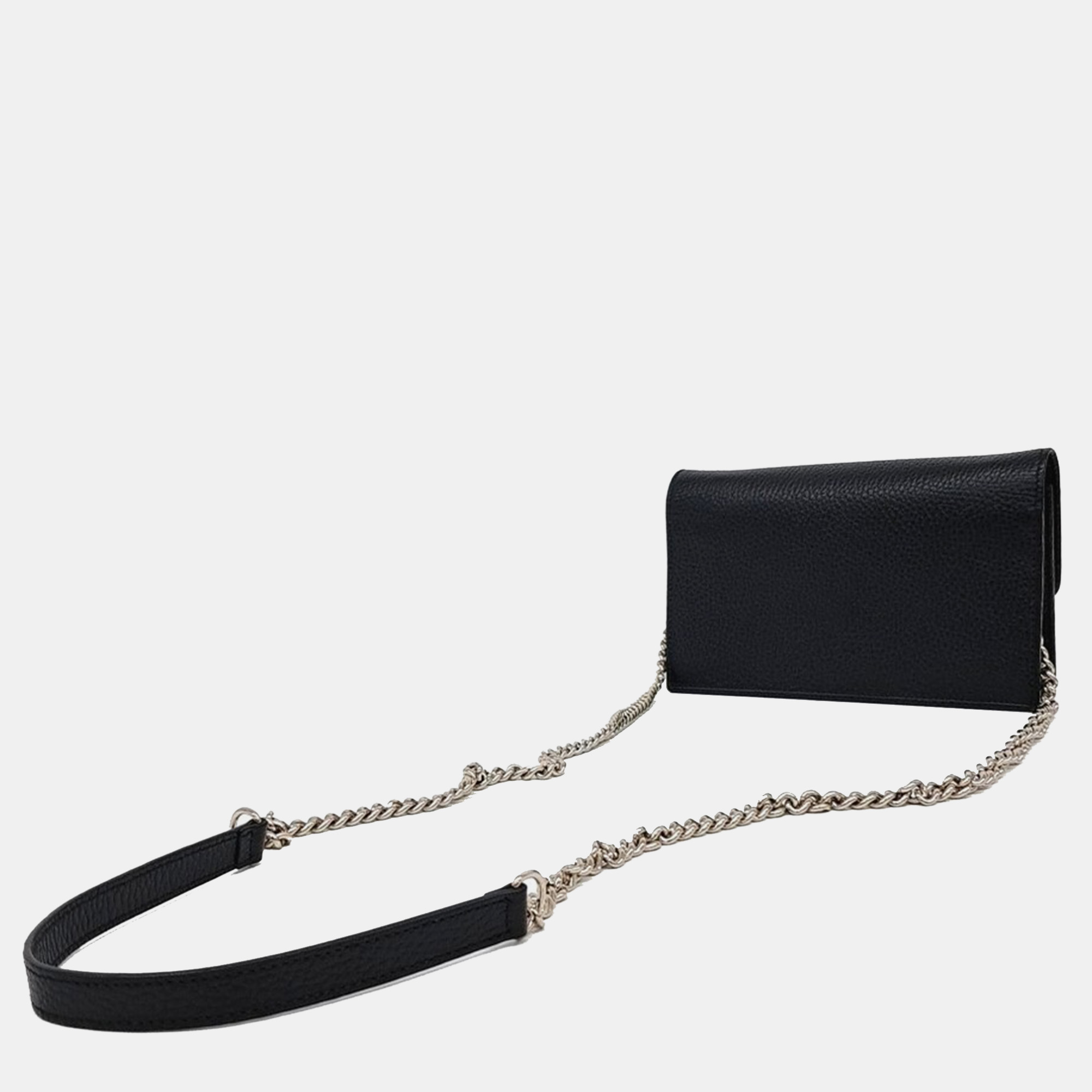 Gucci Black Leather Interlocking Chain Crossbody Bag 