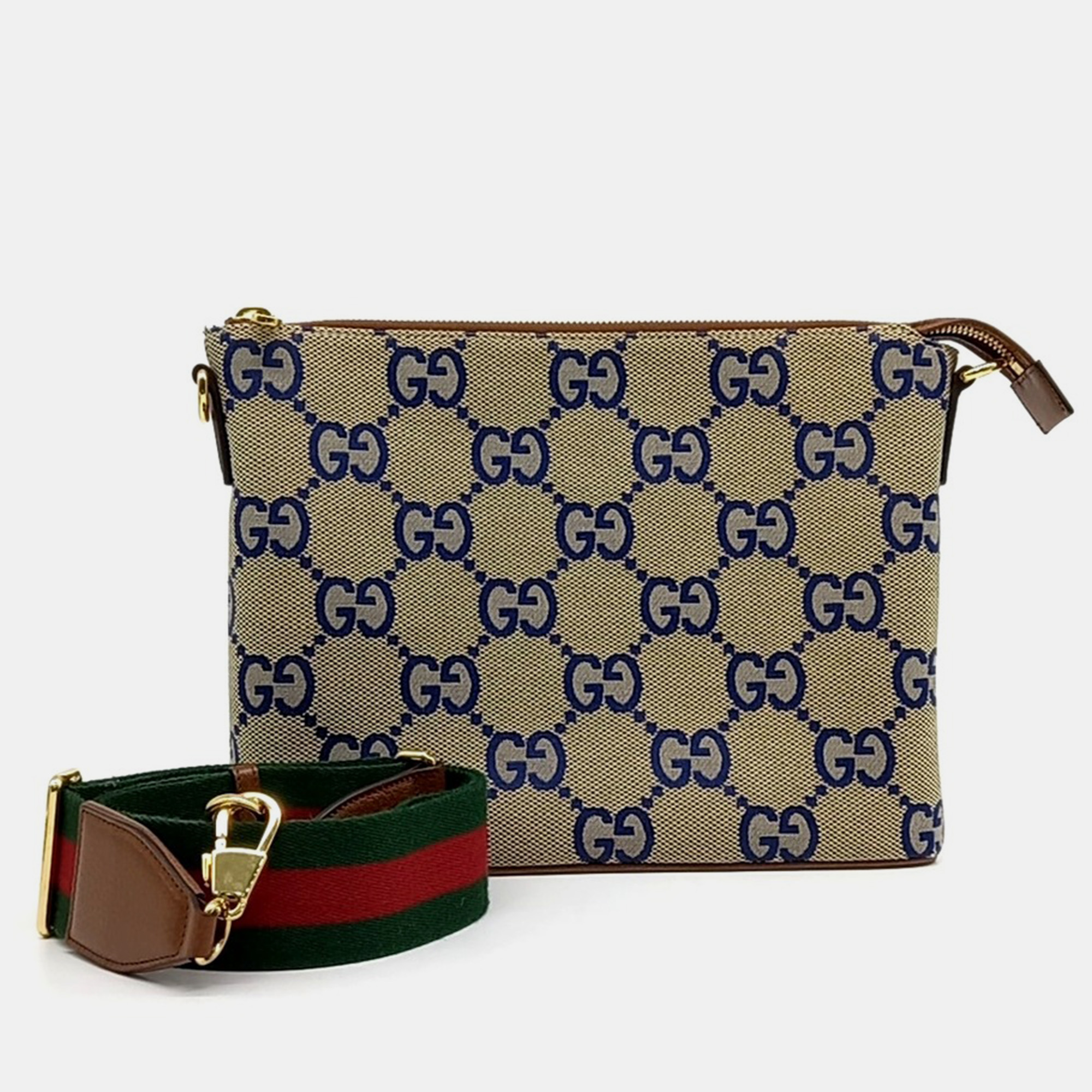 

Gucci Beige Blue Fabric Jumbo GG Messenger Bag