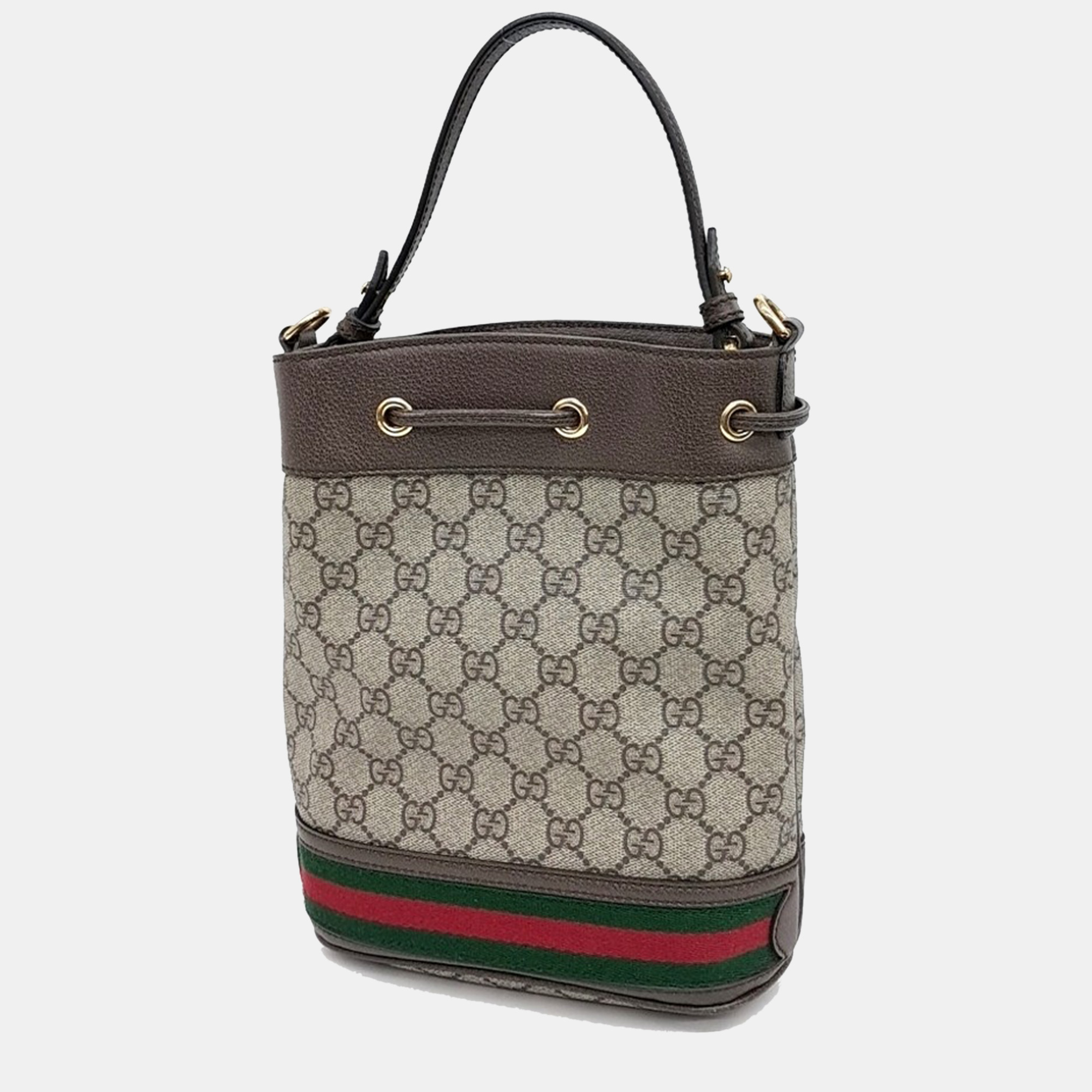 Gucci Beige Brown Canvas and Leather Ophidia small bucket bag 