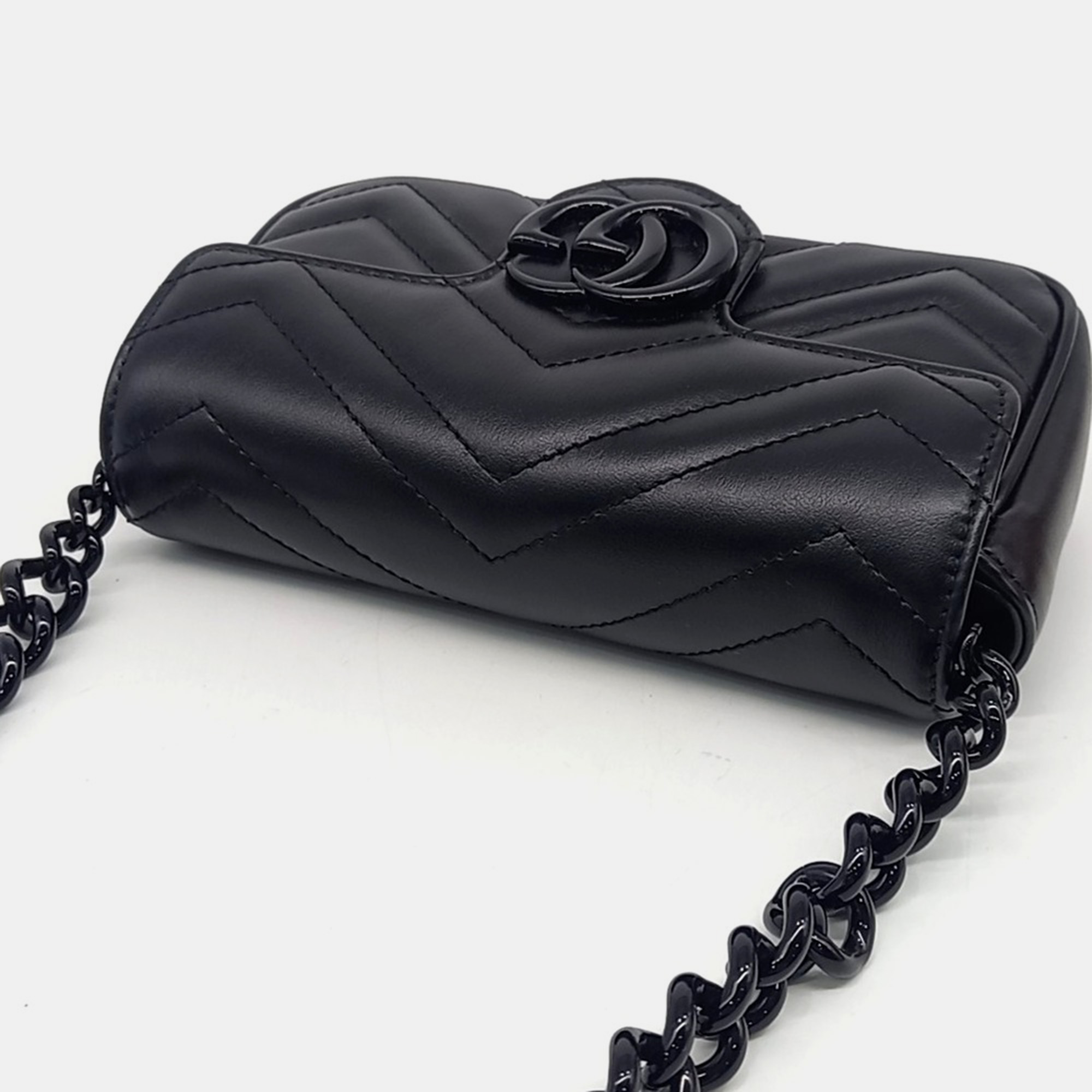 Gucci Black Leather GG Marmont belt bag 