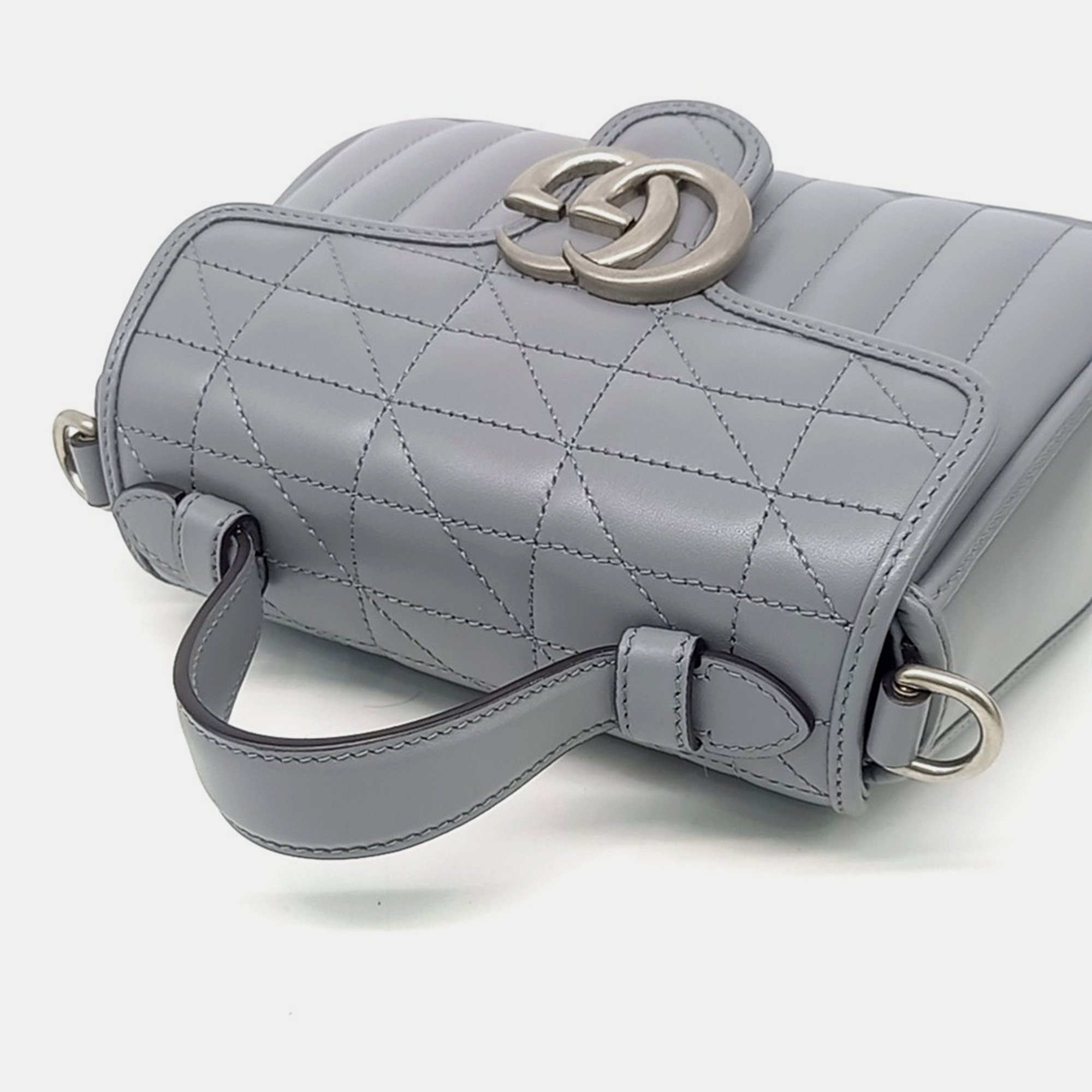 Gucci Grey Leather GG Marmont Mini Top Handle Bag 