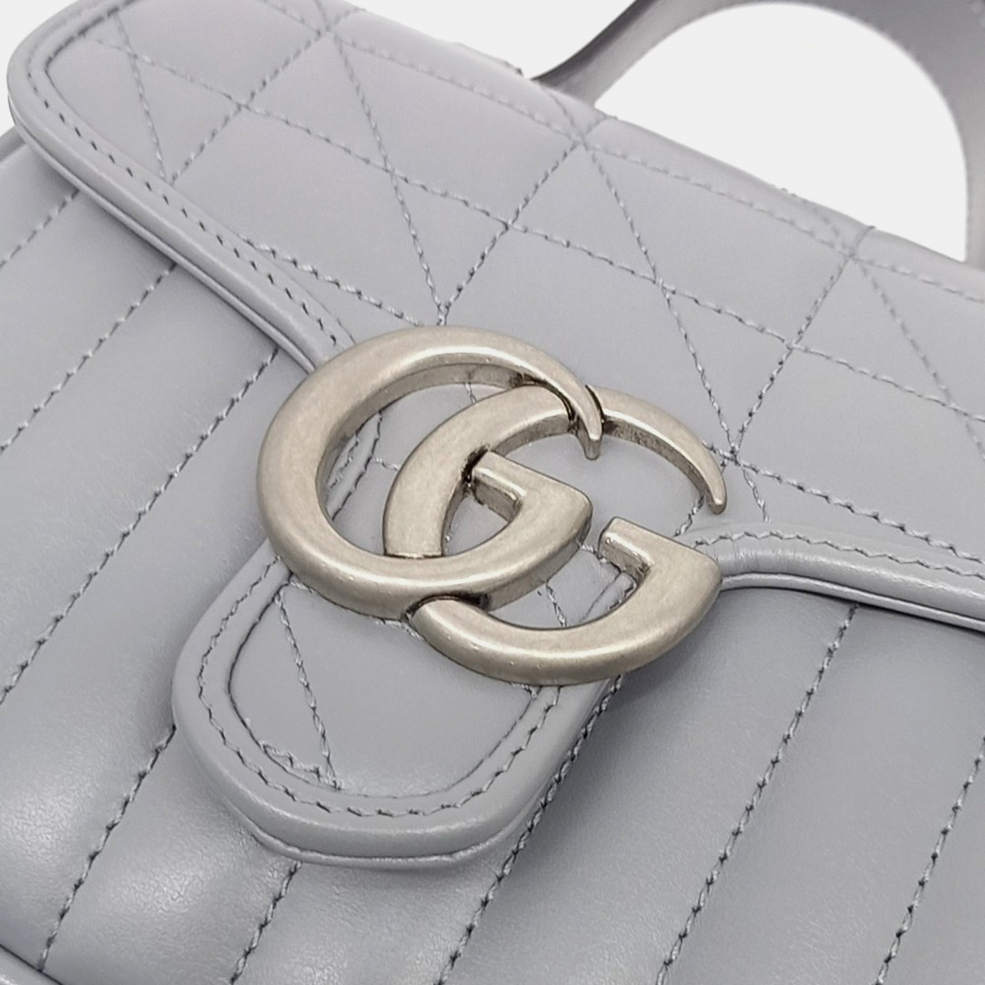 Gucci Grey Leather GG Marmont Mini Top Handle Bag 