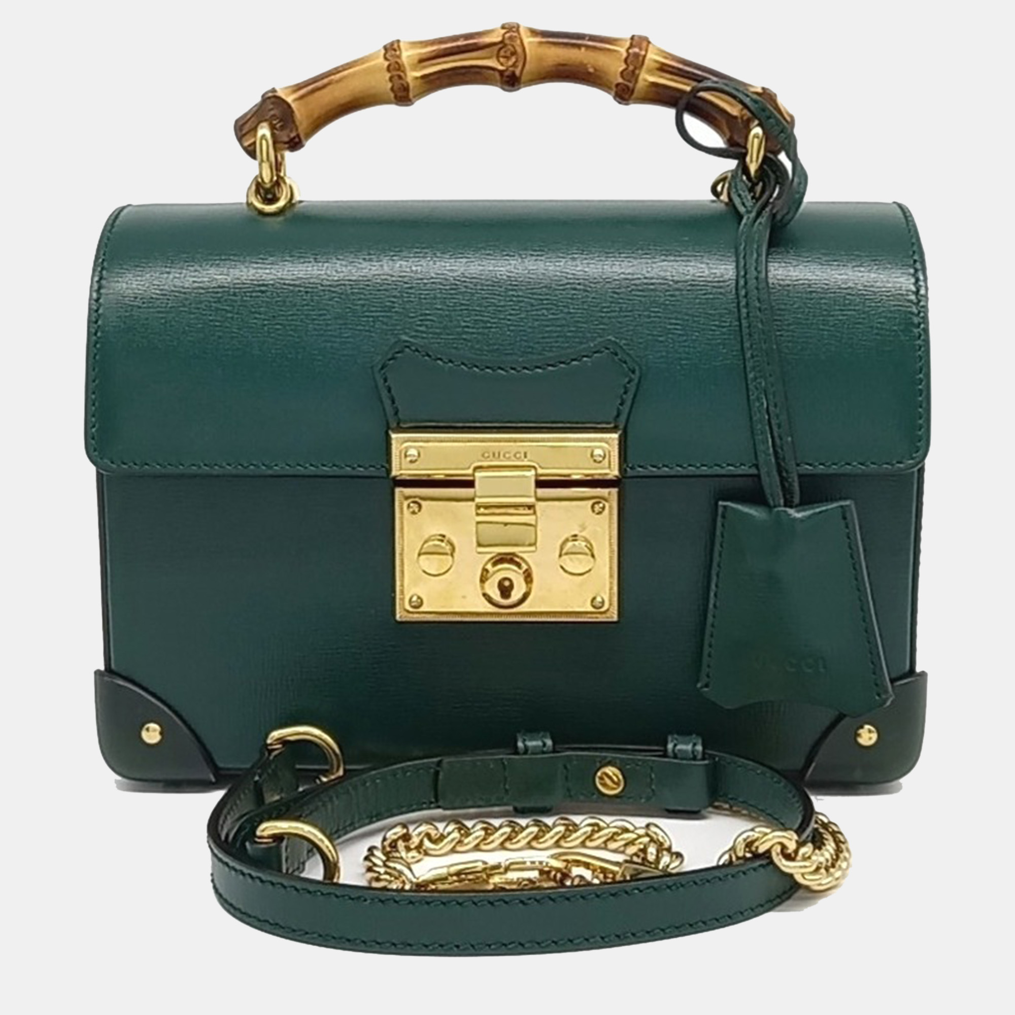 

Gucci Green Leather Padlock Bamboo Shoulder Small Bag