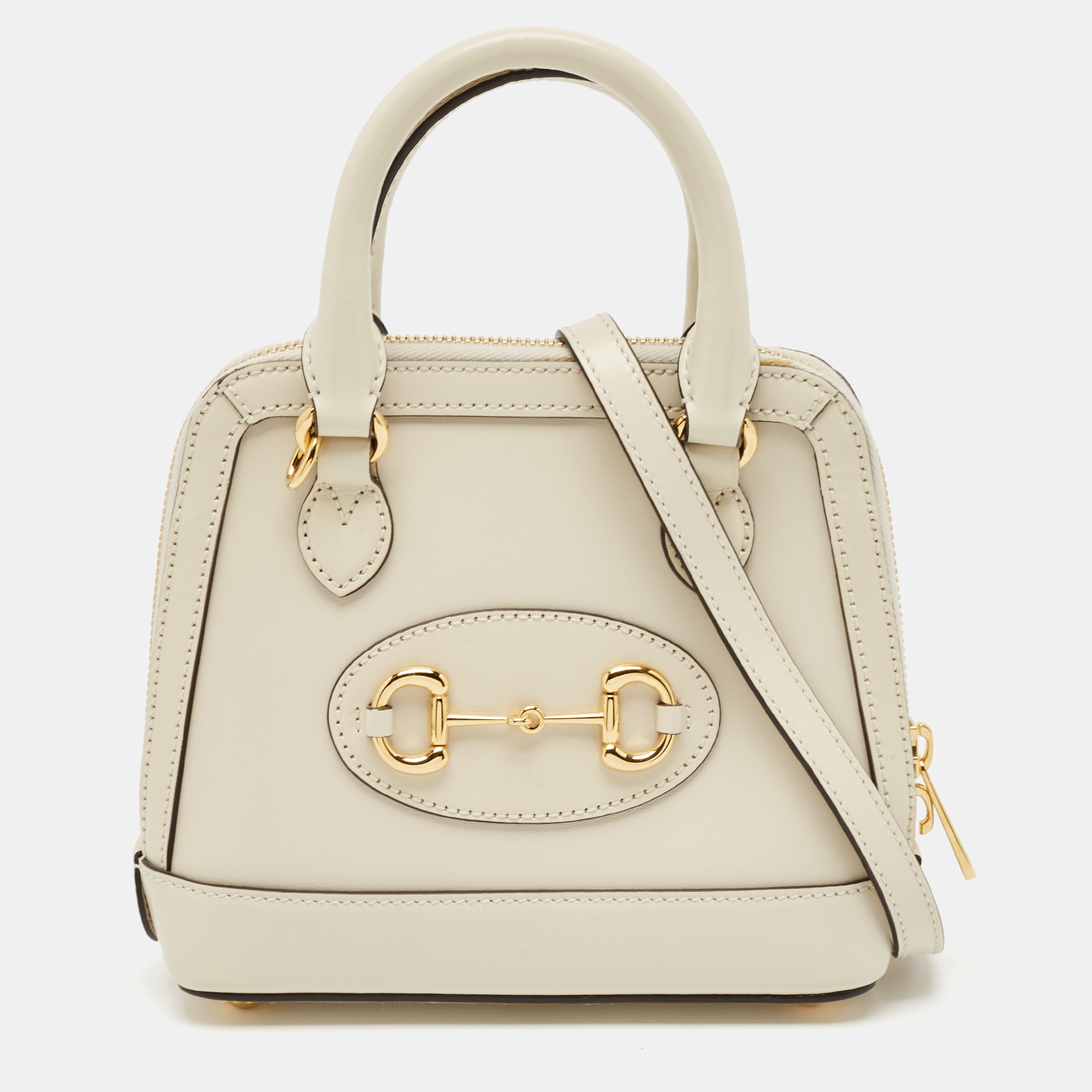 

Gucci White Leather Mini Horsebit 1955 Top Handle Bag