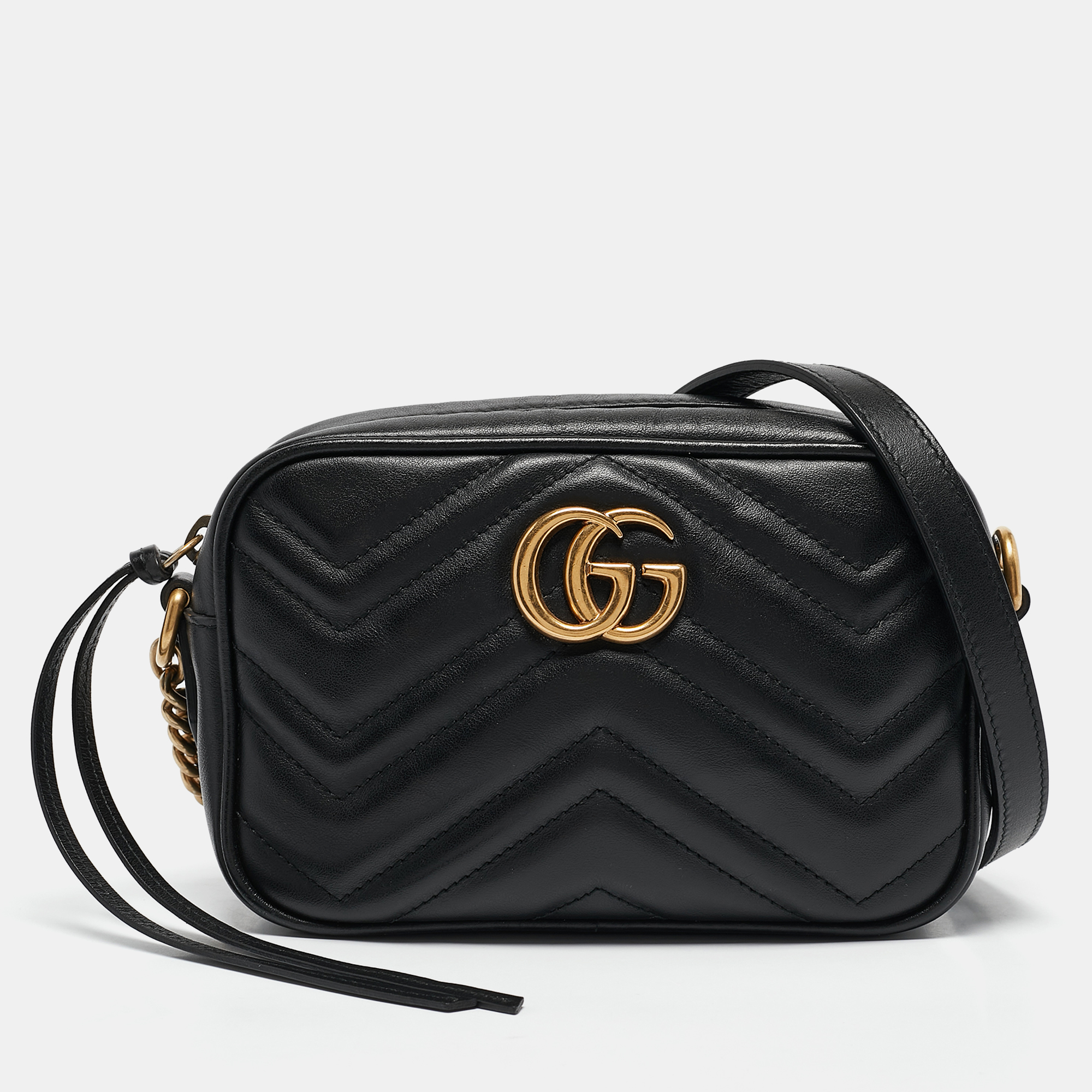 

Gucci Black Matelasse Leather Mini GG Marmont Shoulder Bag