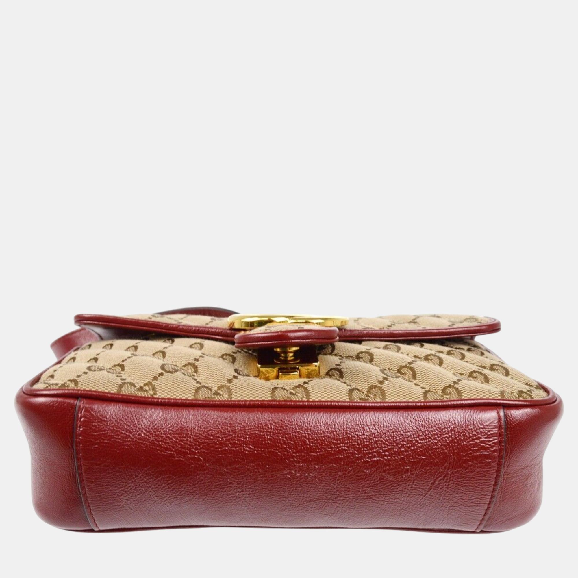 Gucci Beige Red GG Marmont Shoulder Bag 