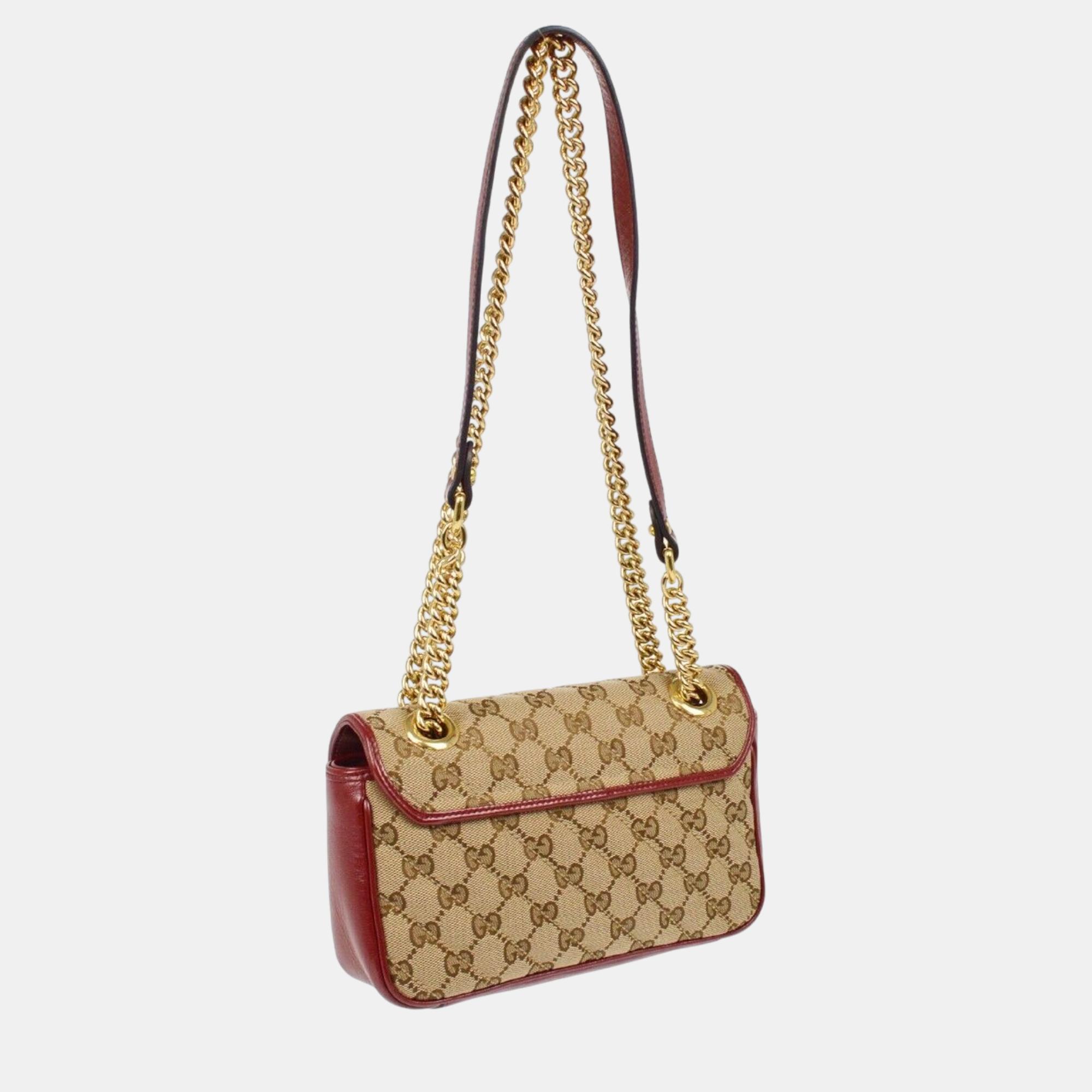 Gucci Beige Red GG Marmont Shoulder Bag 