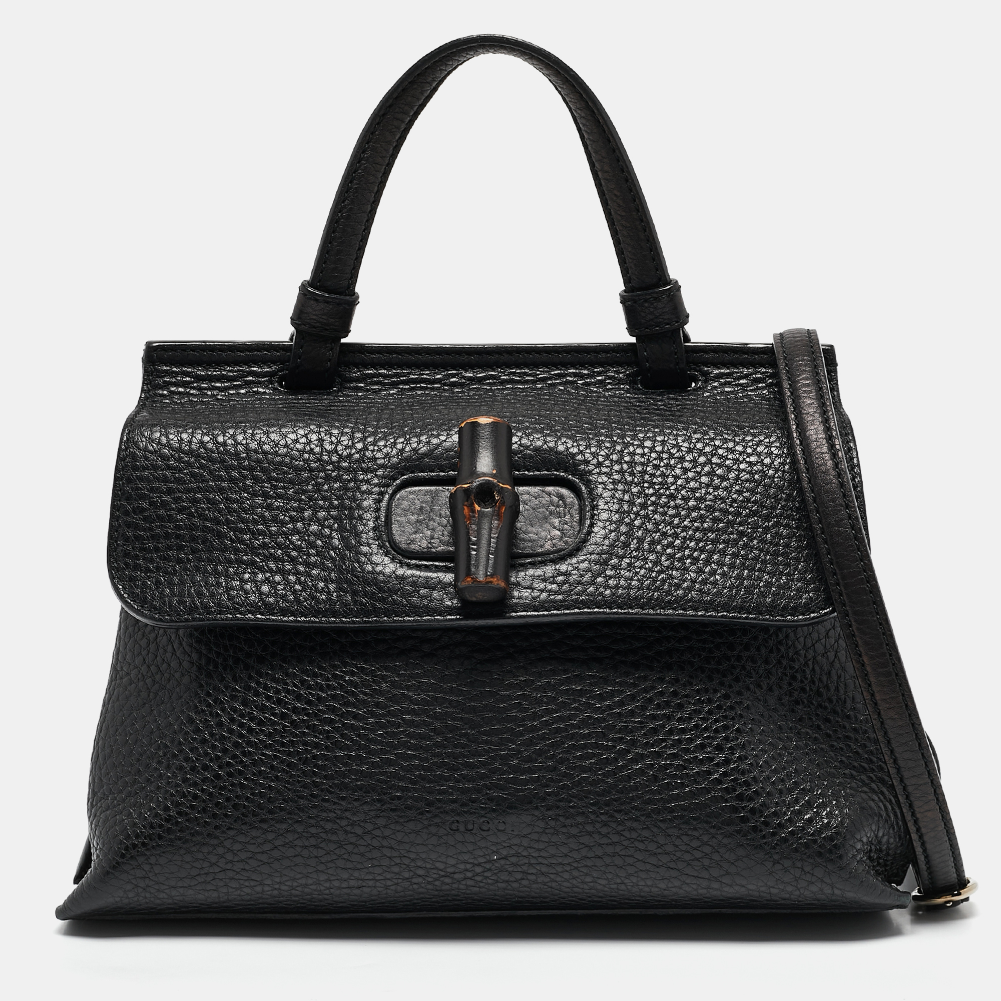 

Gucci Black Leather Small Bamboo Daily Top Handle Bag