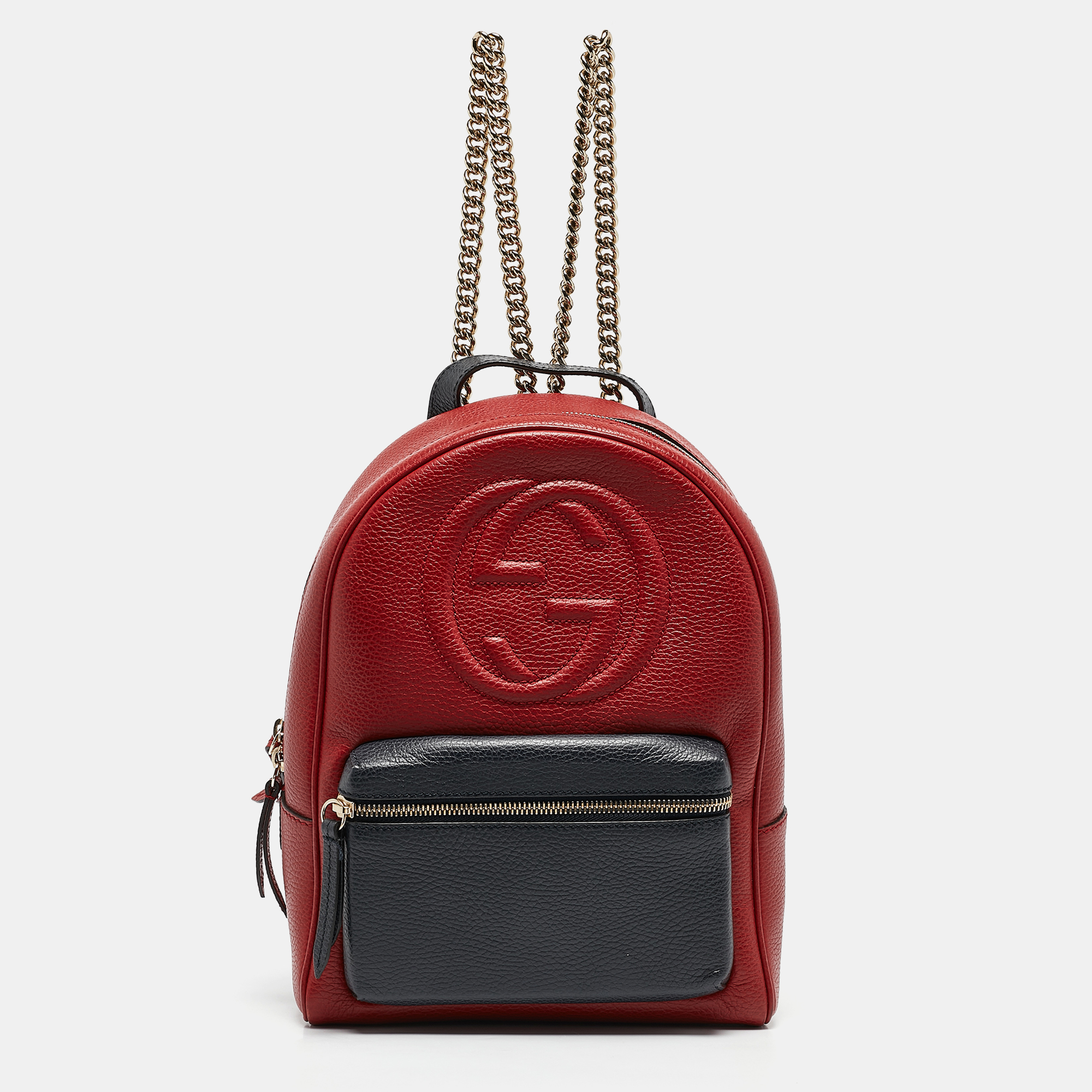 

Gucci Red/Navy Blue Leather Soho Chain Backpack