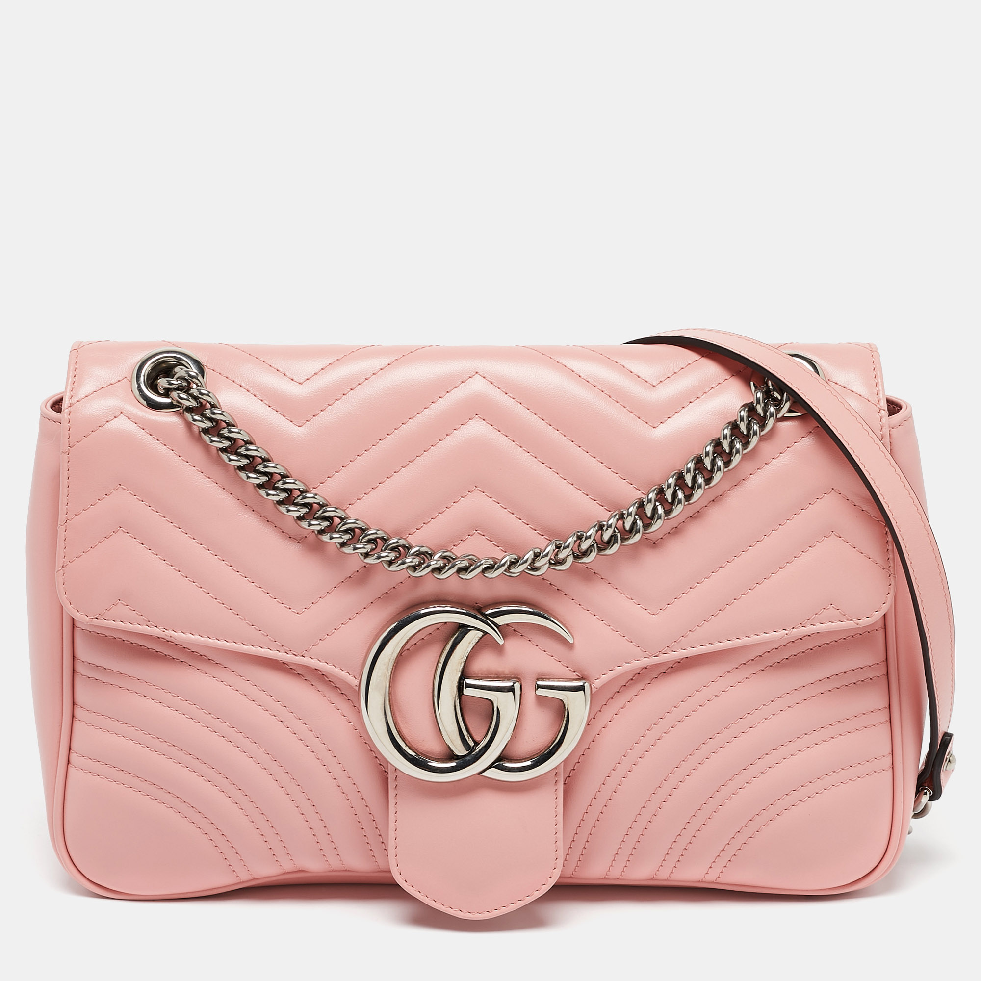 

Gucci Pink Matelassé Leather  GG Marmont Shoulder Bag