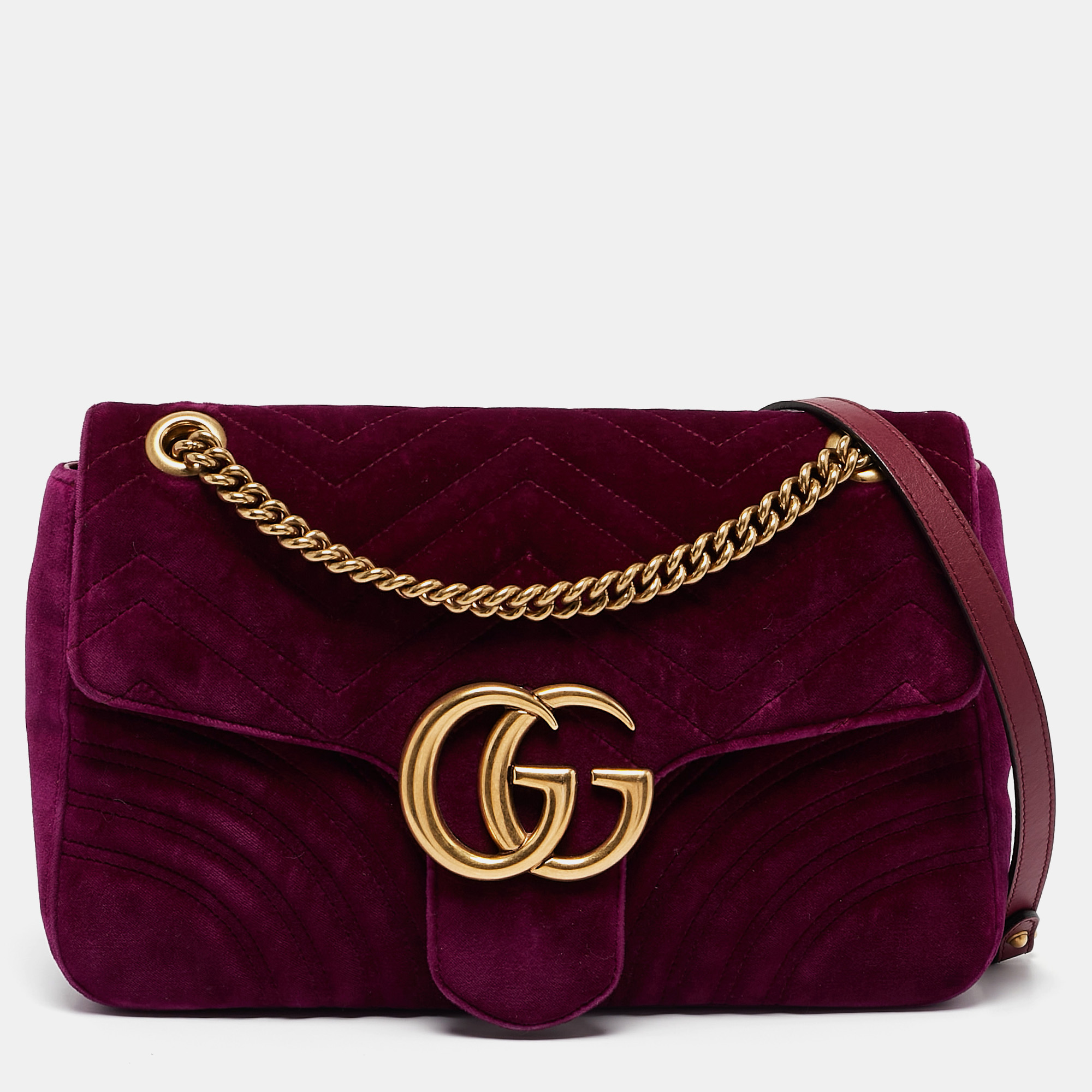 

Gucci Magenta Matelassé Velvet  GG Marmont Shoulder Bag, Pink