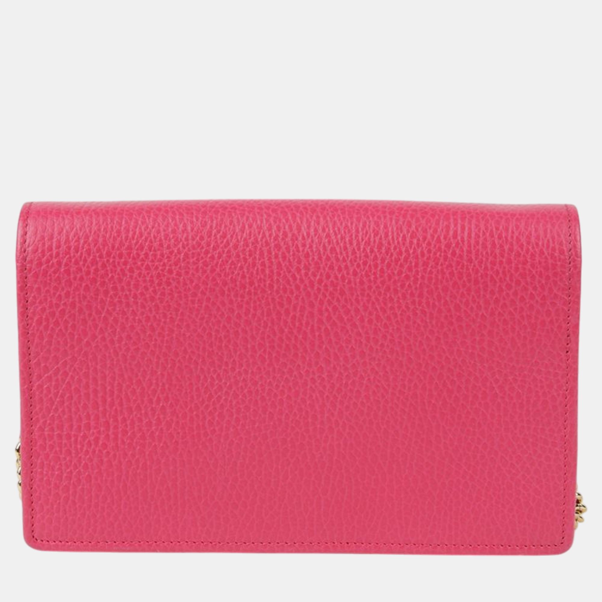 Gucci Pink Leather Mini GG Marmont Chain Shoulder Bag 