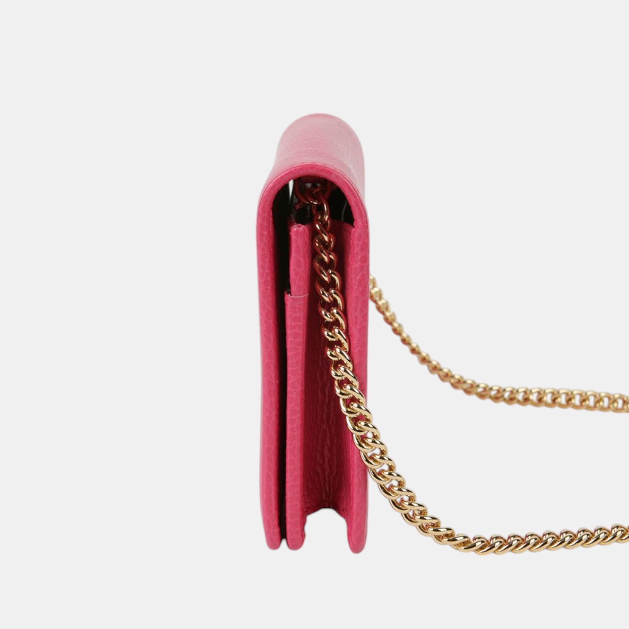 Gucci Pink Leather Mini GG Marmont Chain Shoulder Bag 