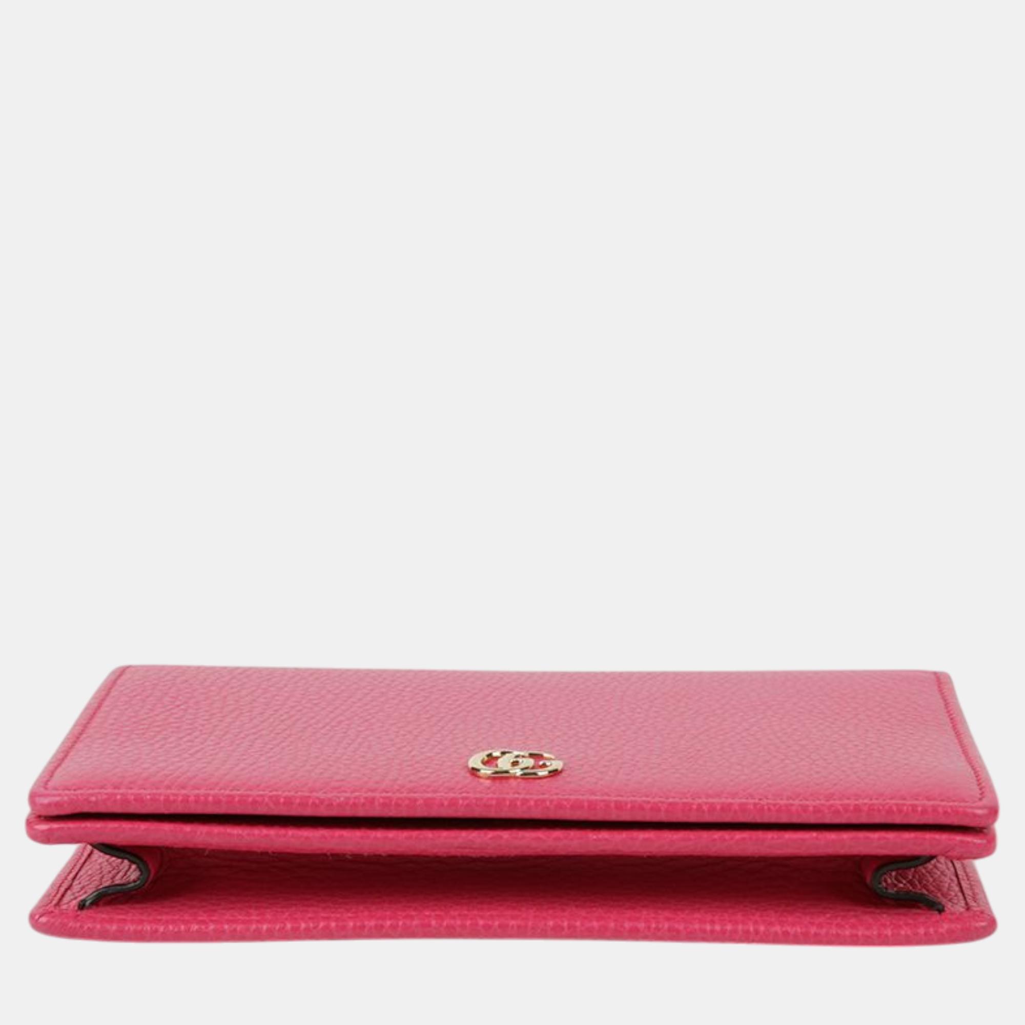Gucci Pink Leather Mini GG Marmont Chain Shoulder Bag 