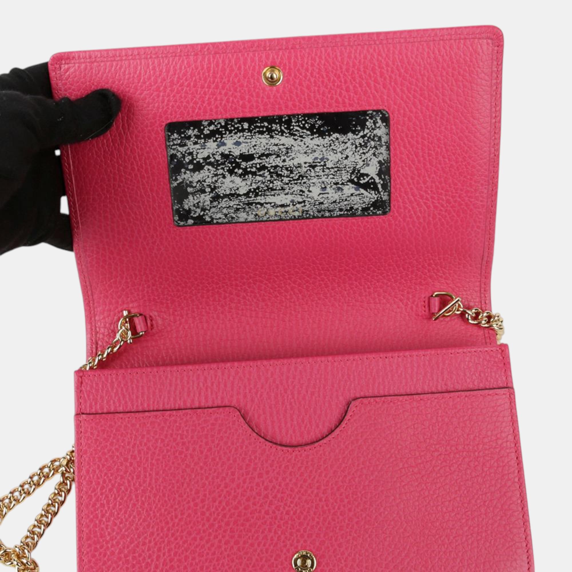 Gucci Pink Leather Mini GG Marmont Chain Shoulder Bag 