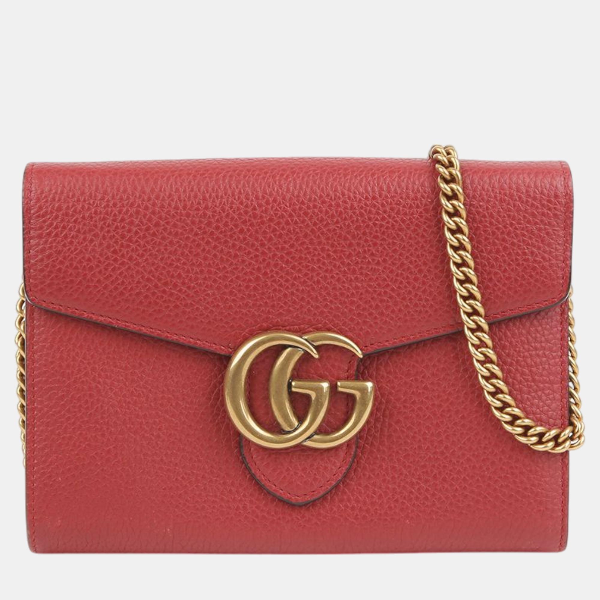 

Gucci Red Leather GG Marmont Chain Shoulder Bag