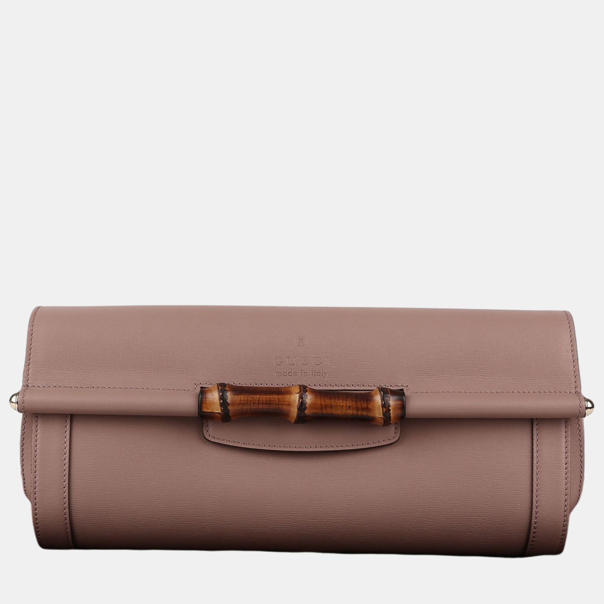 

Gucci Pink Leather Bamboo Flap Clutch Bag