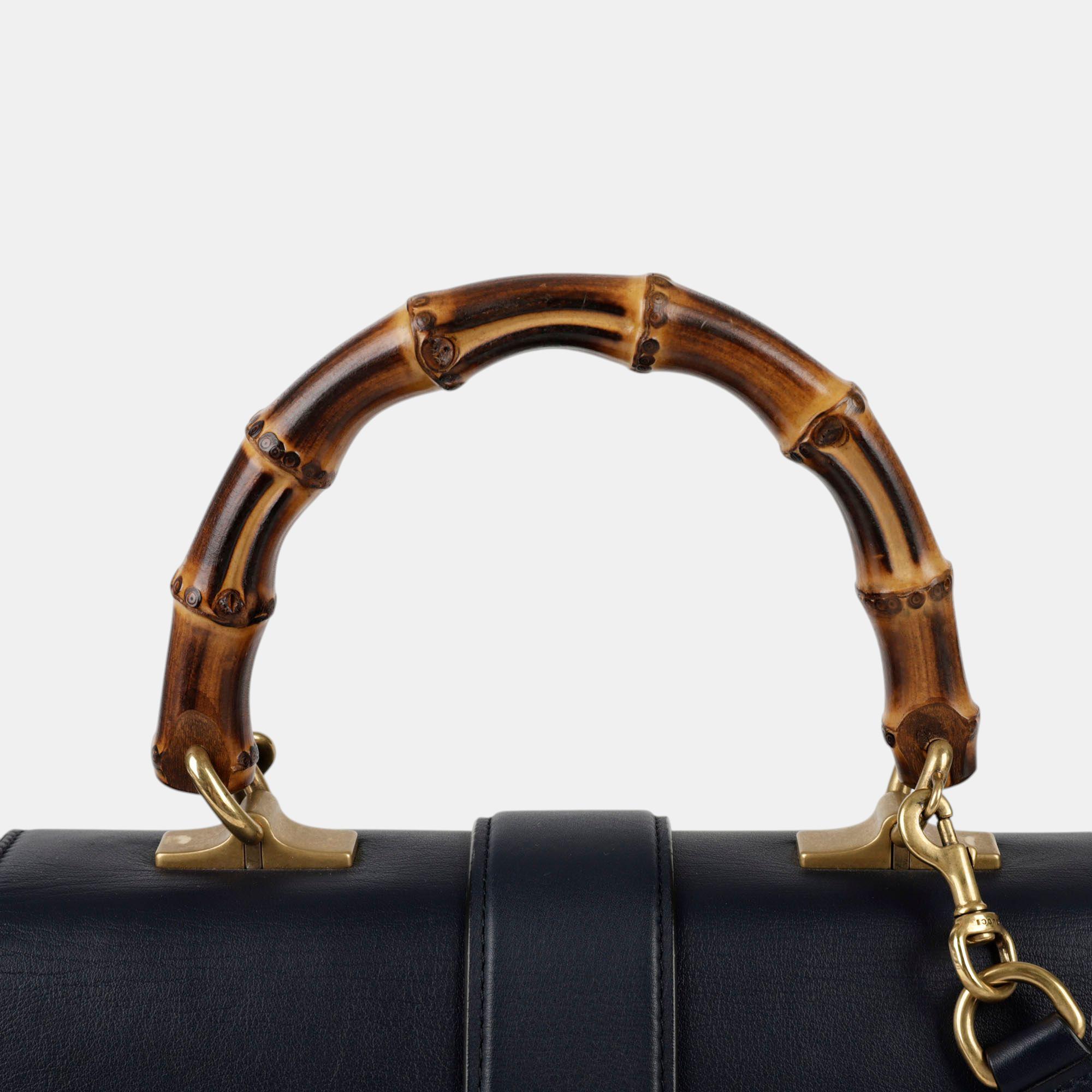 Gucci Black/Bright Evergreen/Hibiscus Red Calfskin Bamboo Web Small Dionysus Top Handle Bag 