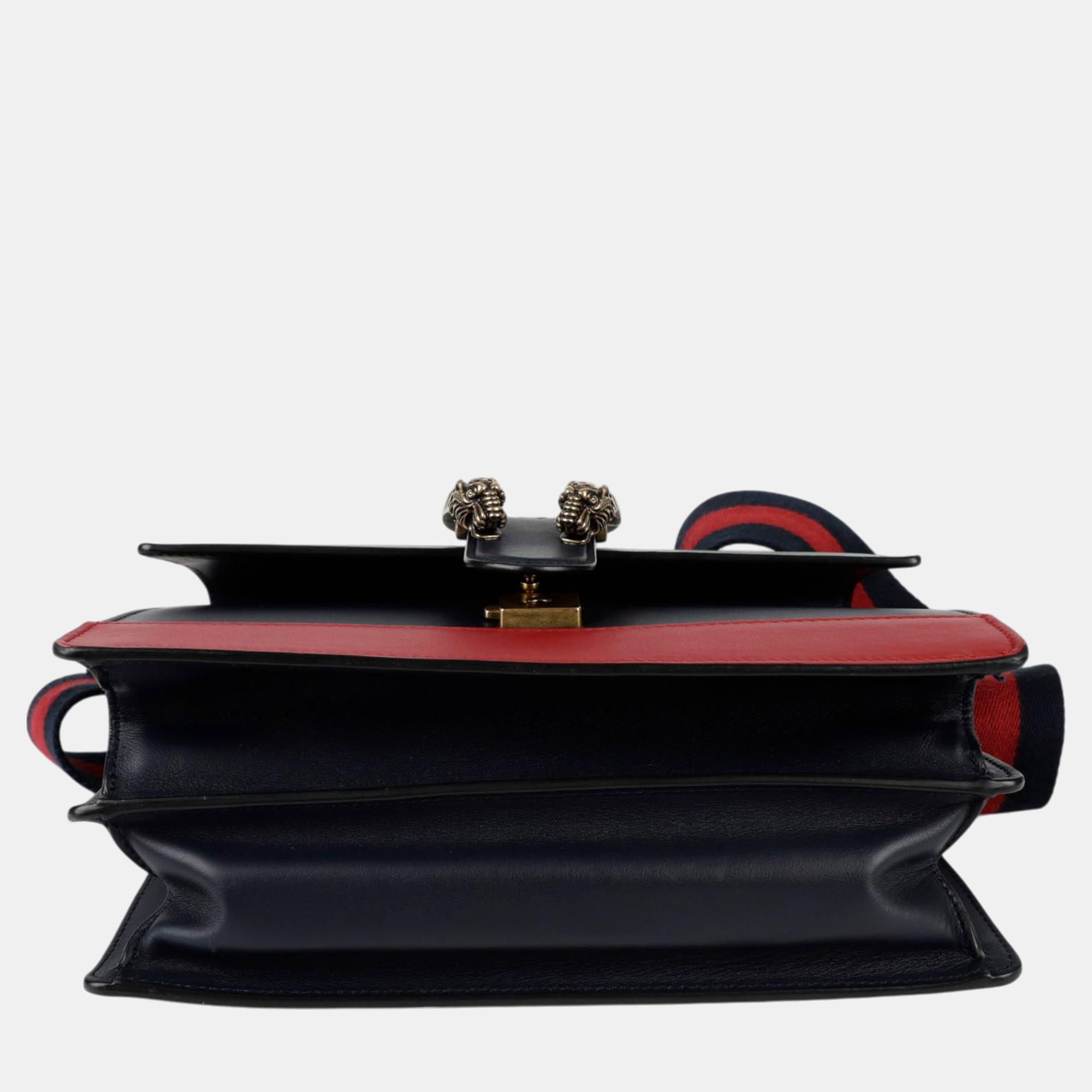 Gucci Black/Bright Evergreen/Hibiscus Red Calfskin Bamboo Web Small Dionysus Top Handle Bag 
