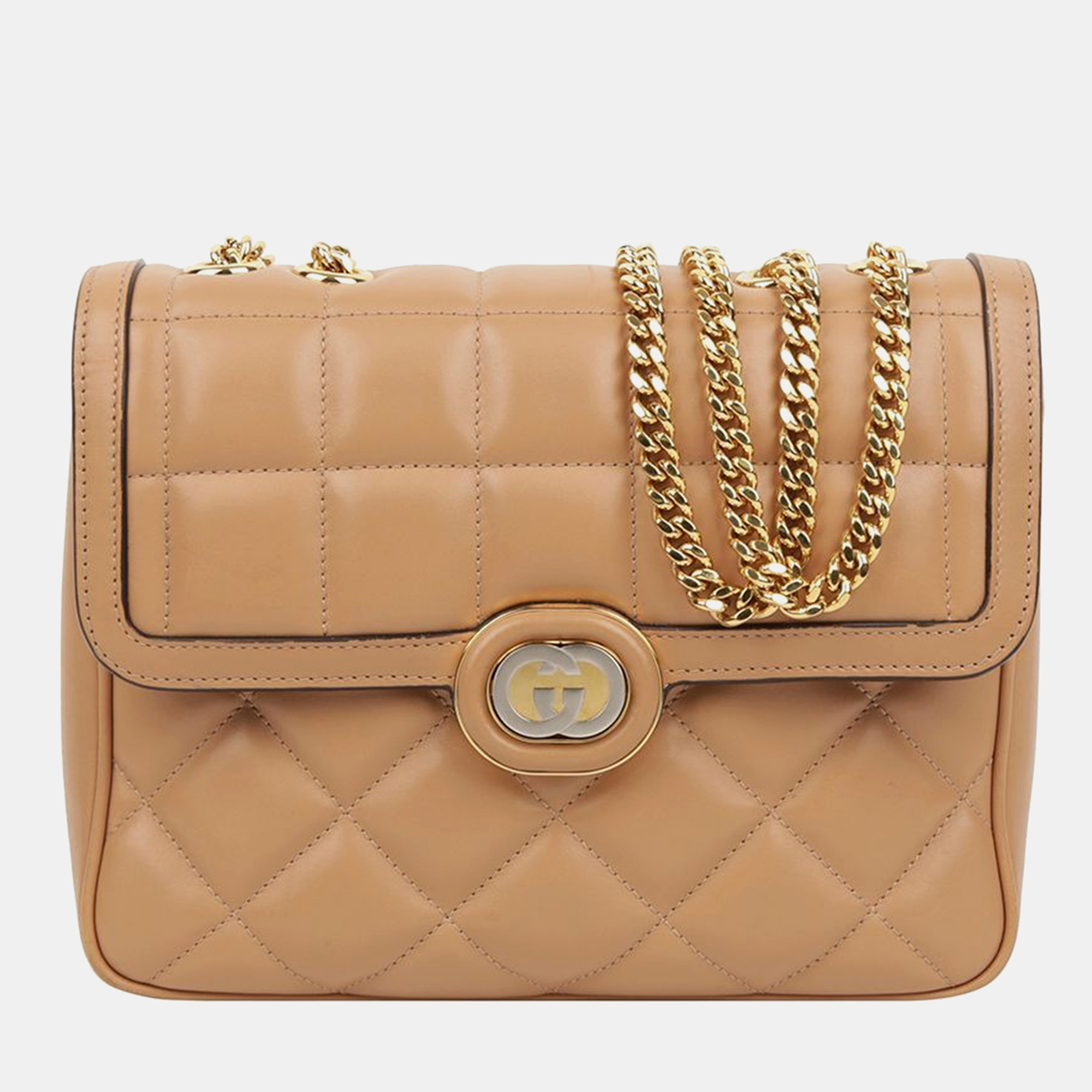 

Gucci Deco Small Leather Shoulder Bag, Beige