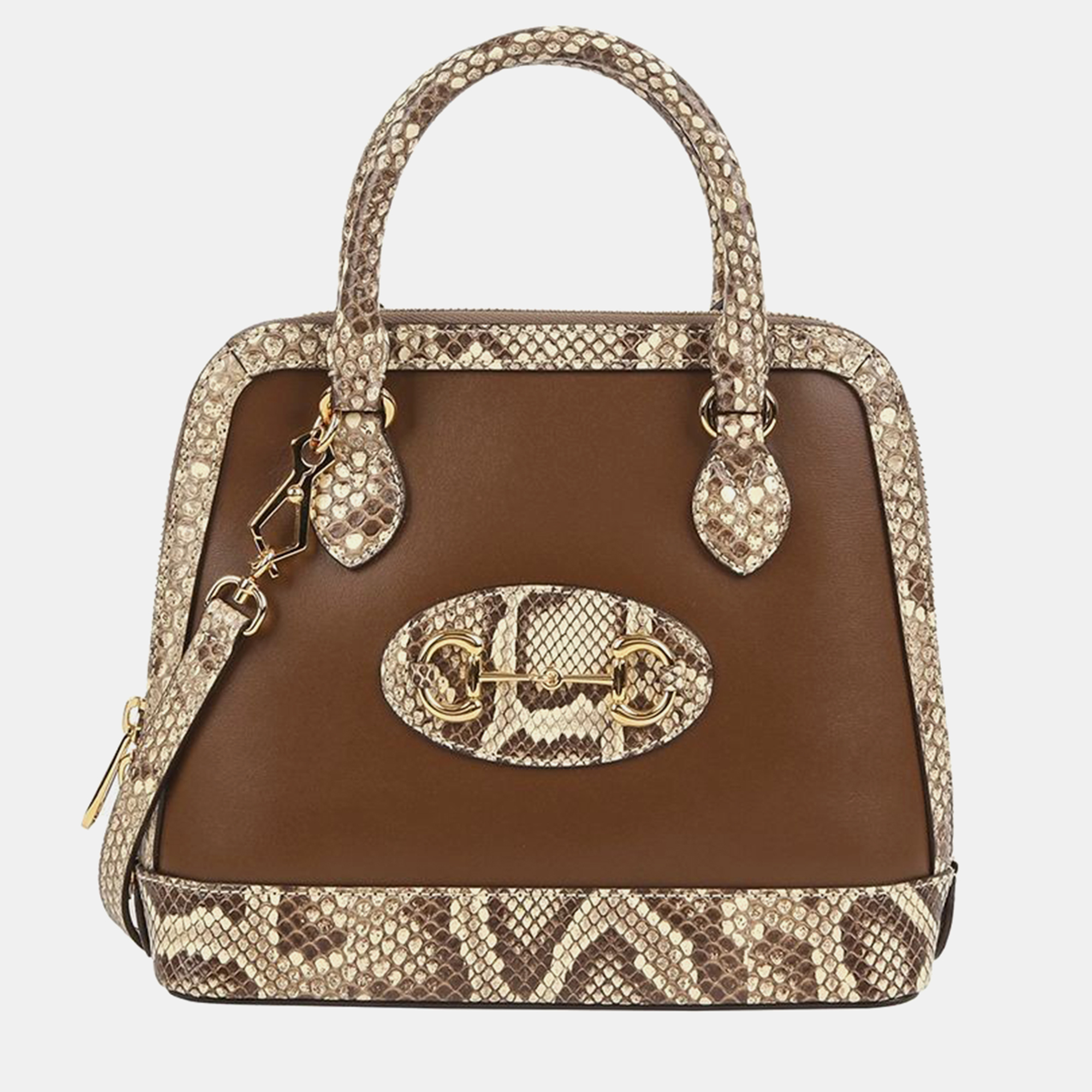 

Gucci Small Brown Leather Python Trim Horsebit 1955 Top Handle Tote And Shoulder Bag