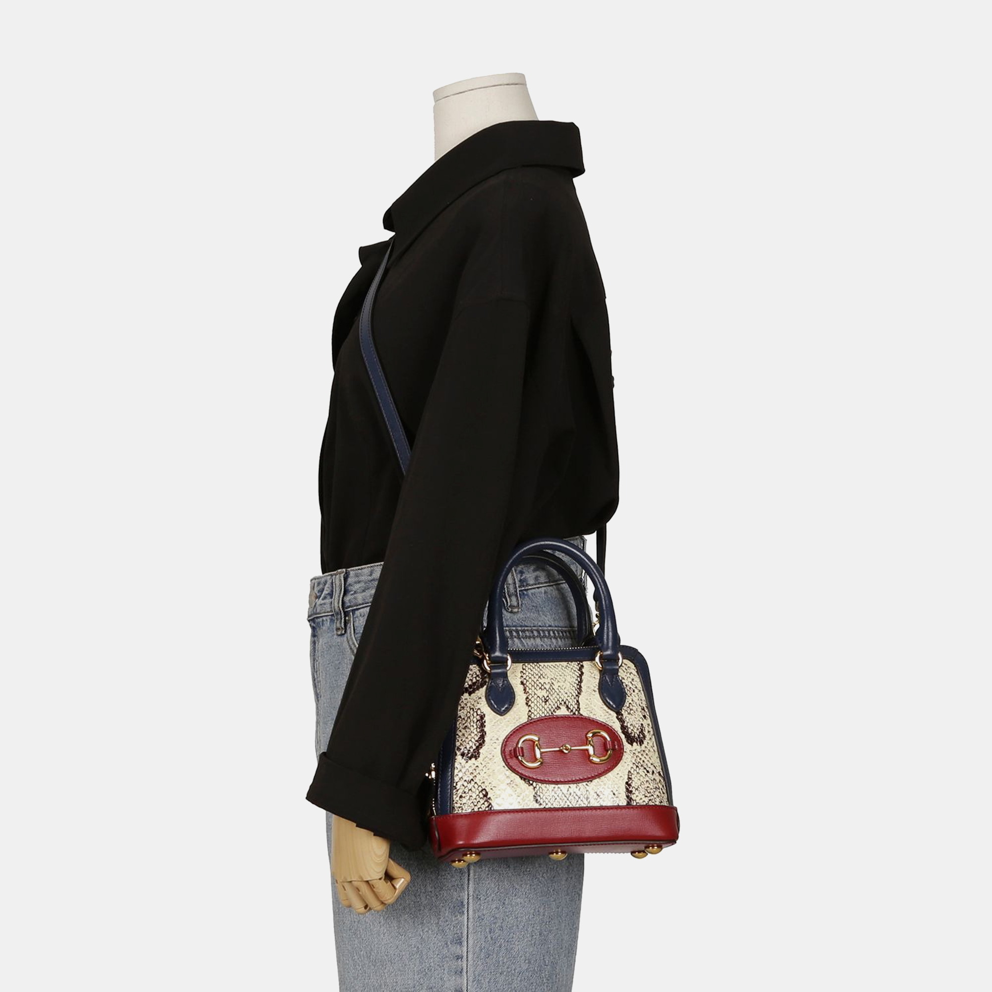 Gucci Mini Leather Trimmed Python Horsebit 1955 Tote And Shoulder Bag 