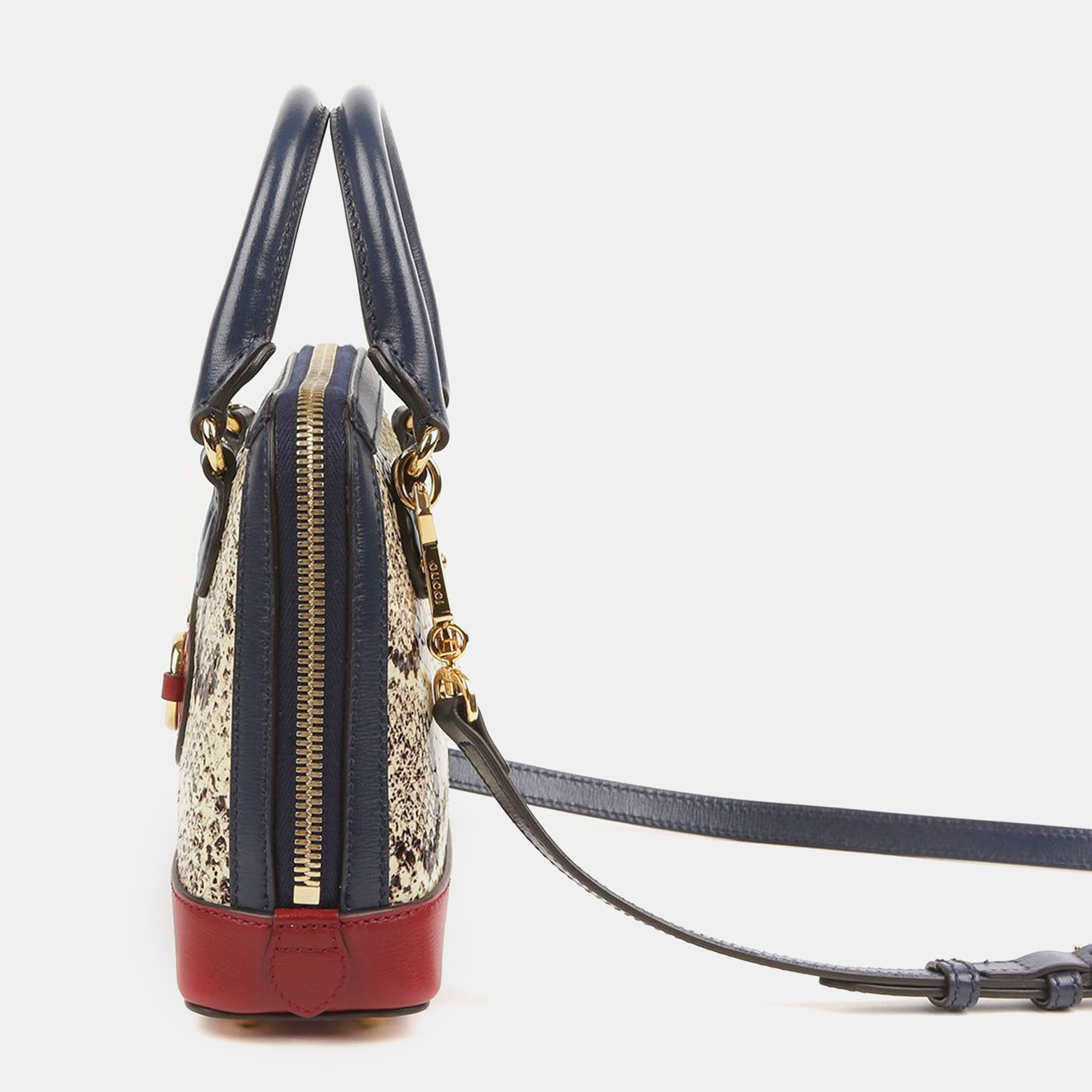 Gucci Mini Leather Trimmed Python Horsebit 1955 Tote And Shoulder Bag 